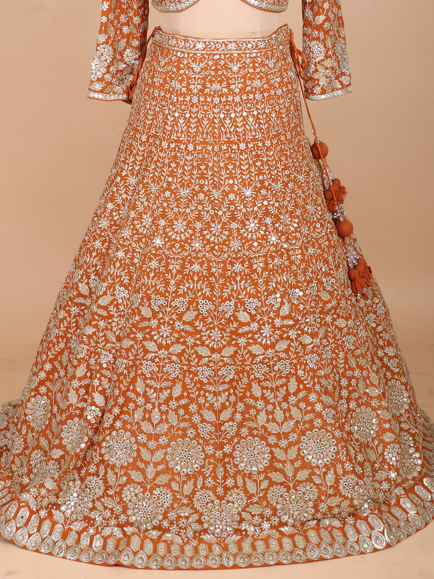Orange Georgette Lehenga With Jarkan Work