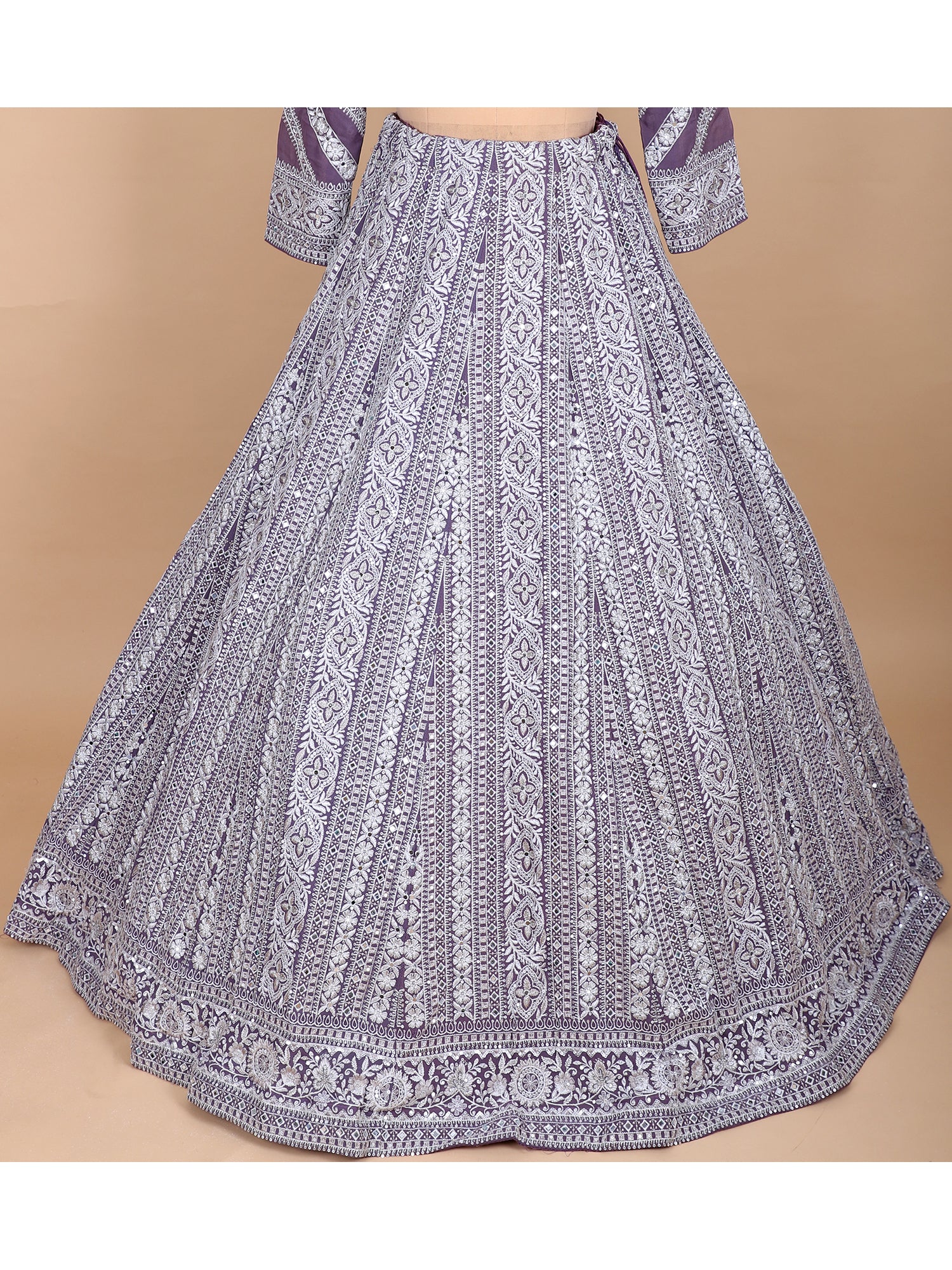 Graceful Lavender Lehenga With Intricate Thread Handwork