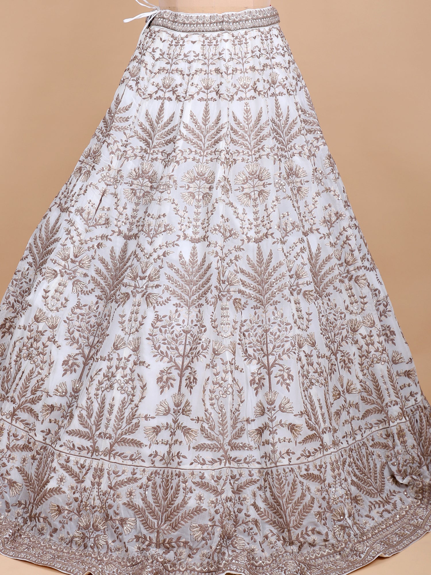 White Gold Lehenga With Handcrafted Zari Embroidery