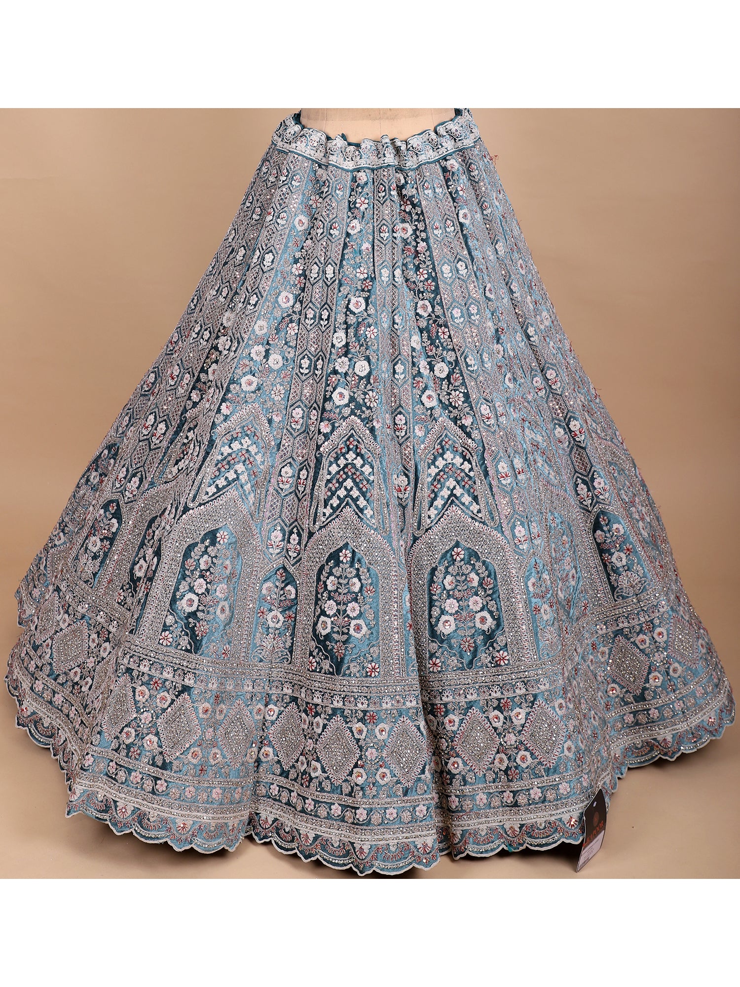 Rama Blue Velvet Mirror Jarkan Bridal Lehenga