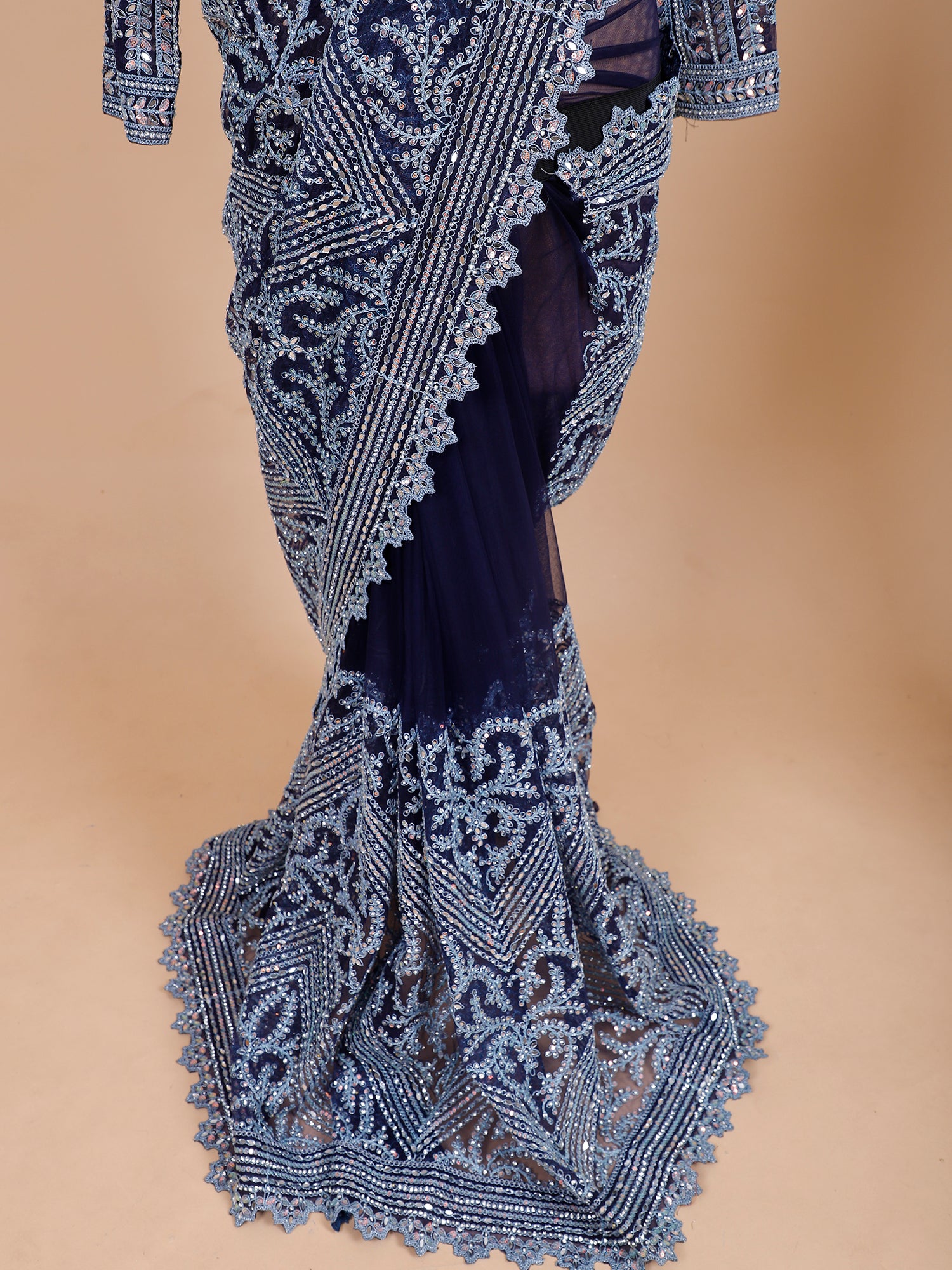 Royal Blue Net Designer Jarkan Saree