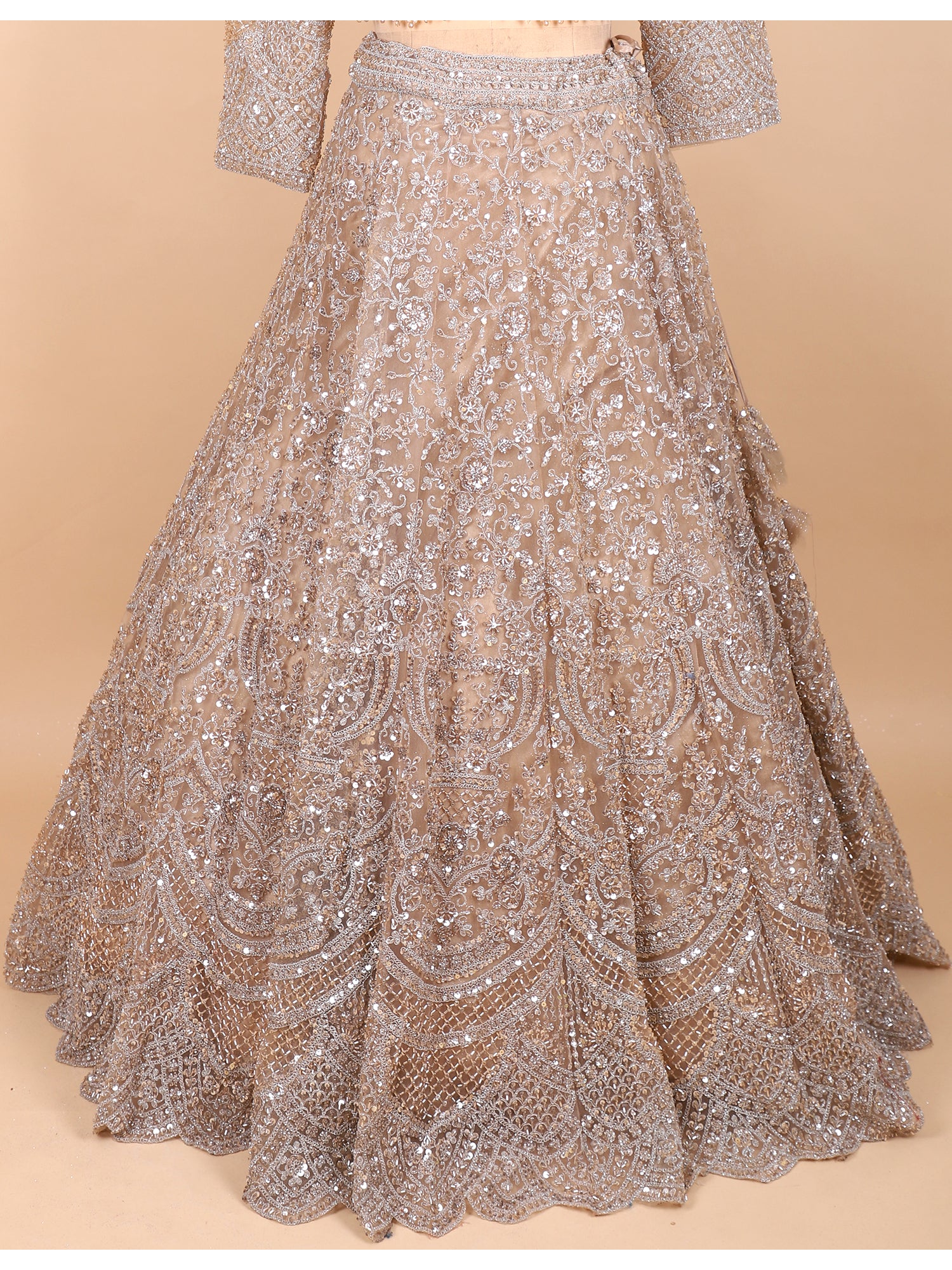 Light Chickoo Glasscut Handwork Lehenga