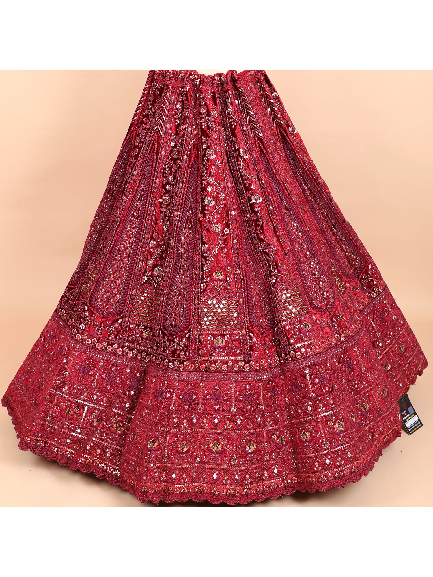 Regal Maroon Velvet Jarkan Mirror Bridal Lehenga