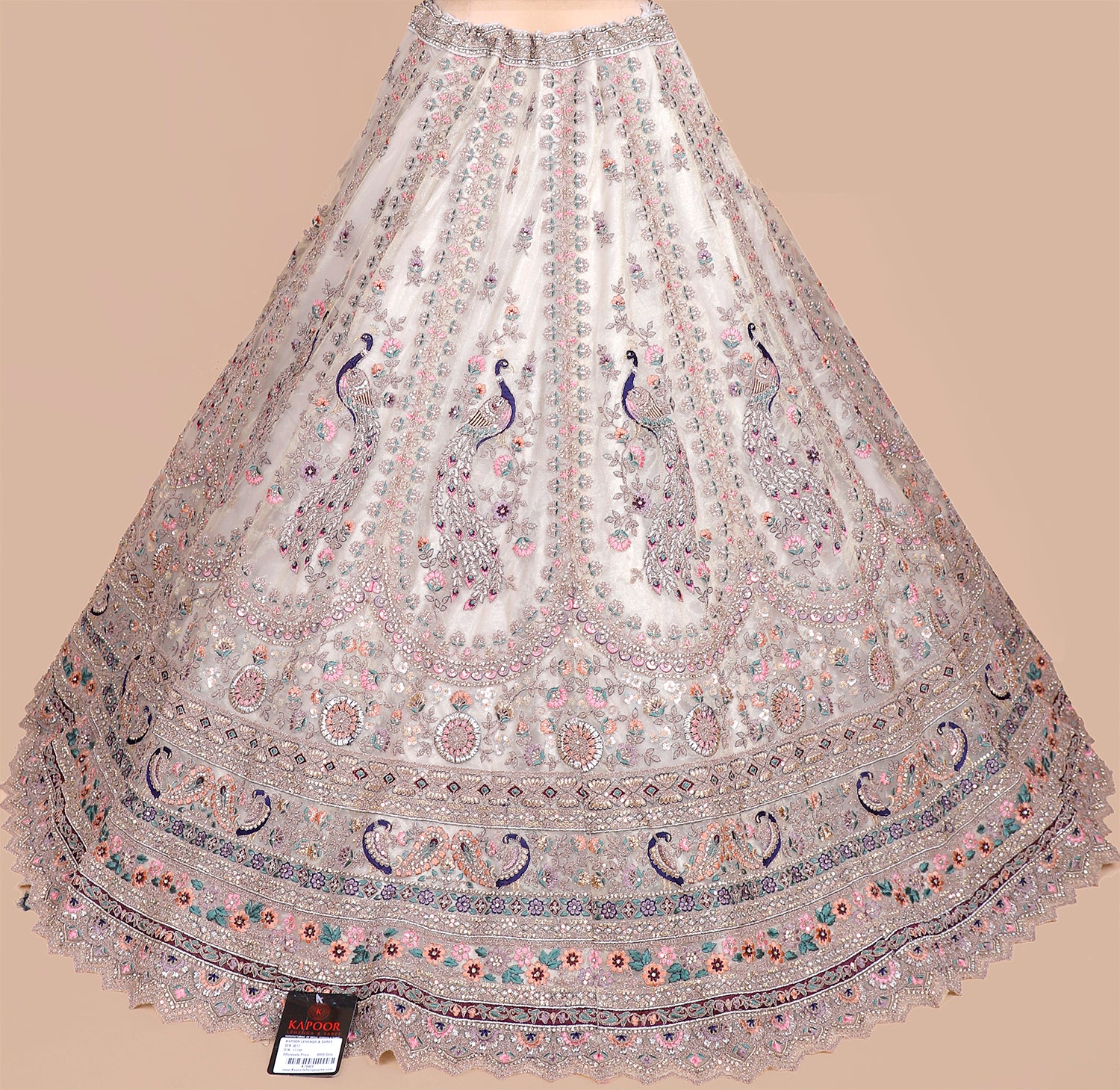 Off-White Shimmer Lehenga With Elegant Jarkan Embroidery