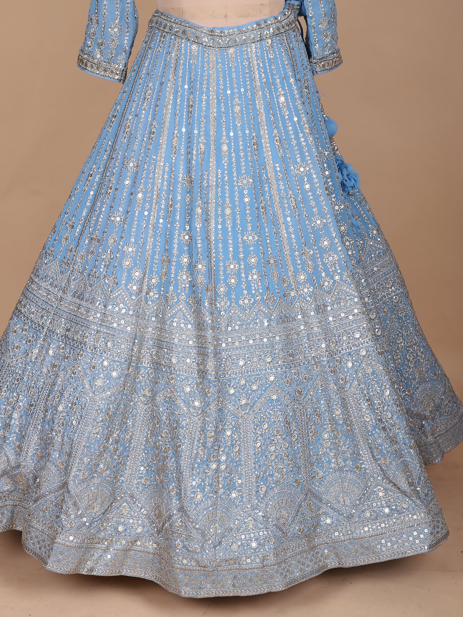 Sky Blue Georgette Lehenga With Jarkan Work
