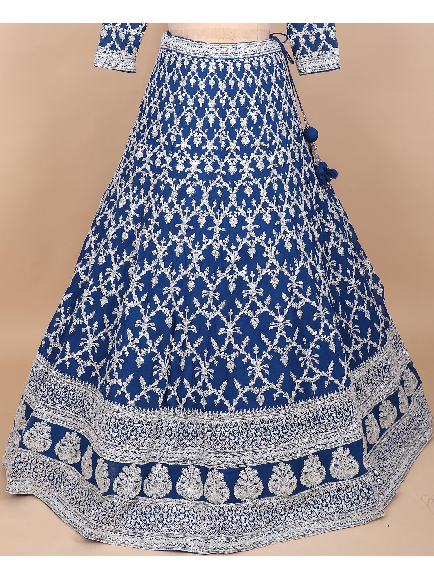 Dark Blue Georgette Embroidered Lehenga
