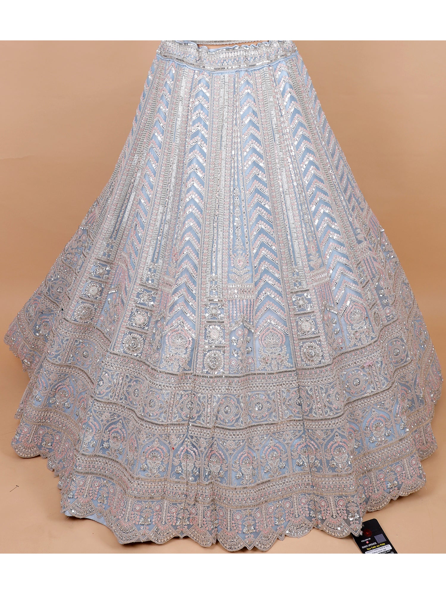Sky Blue Silk Lehenga With Handwork And Beadwork