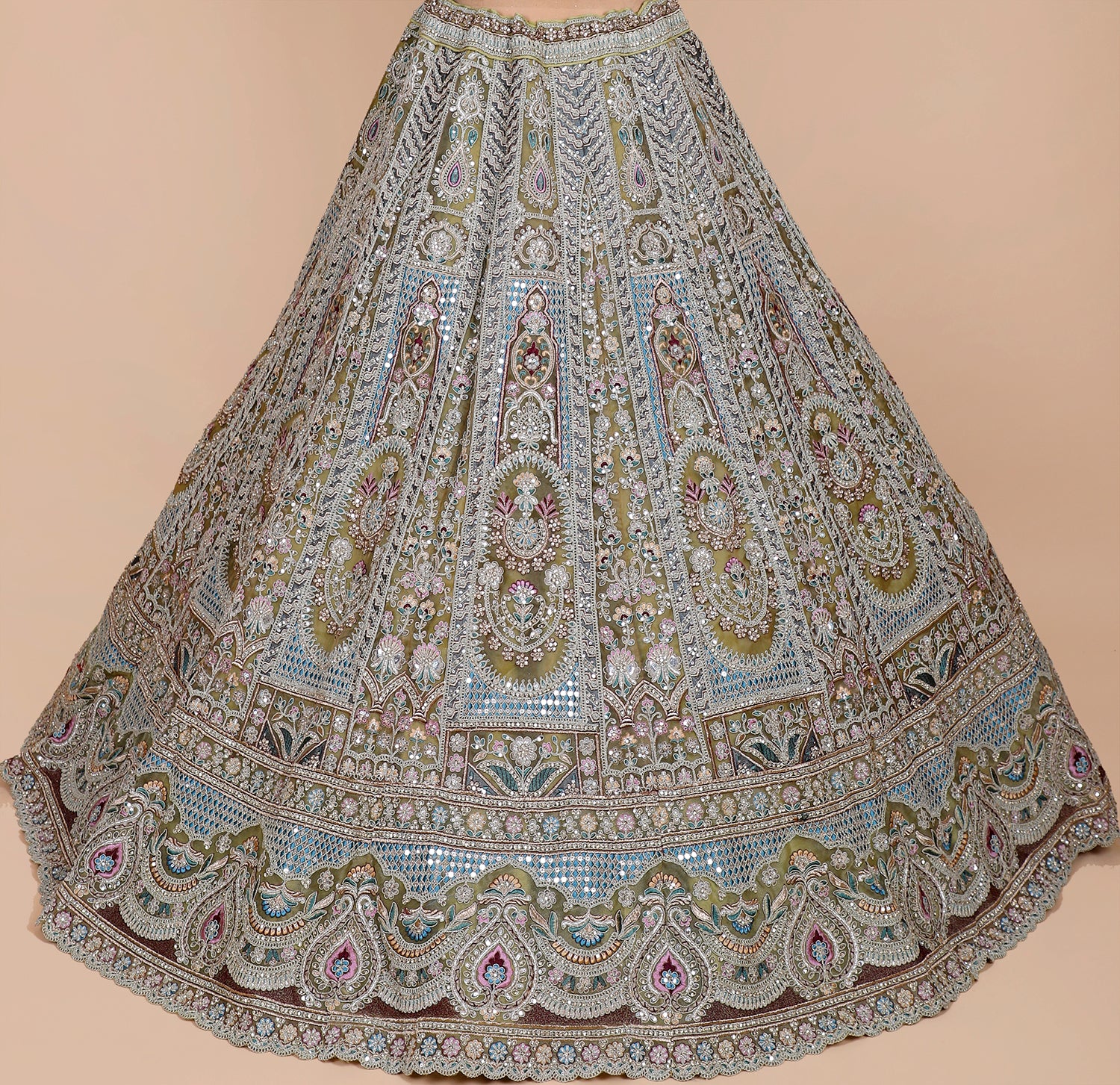 Green Shimmer Lehenga With Sequin Embroidery