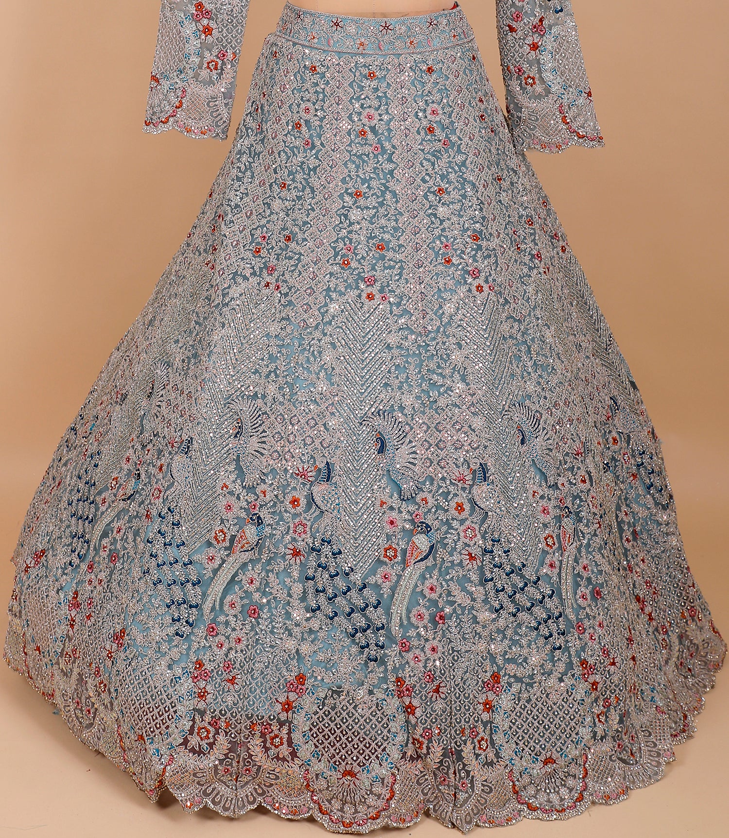 Sky Blue Net Multi-Thread Embroidered Crop Top