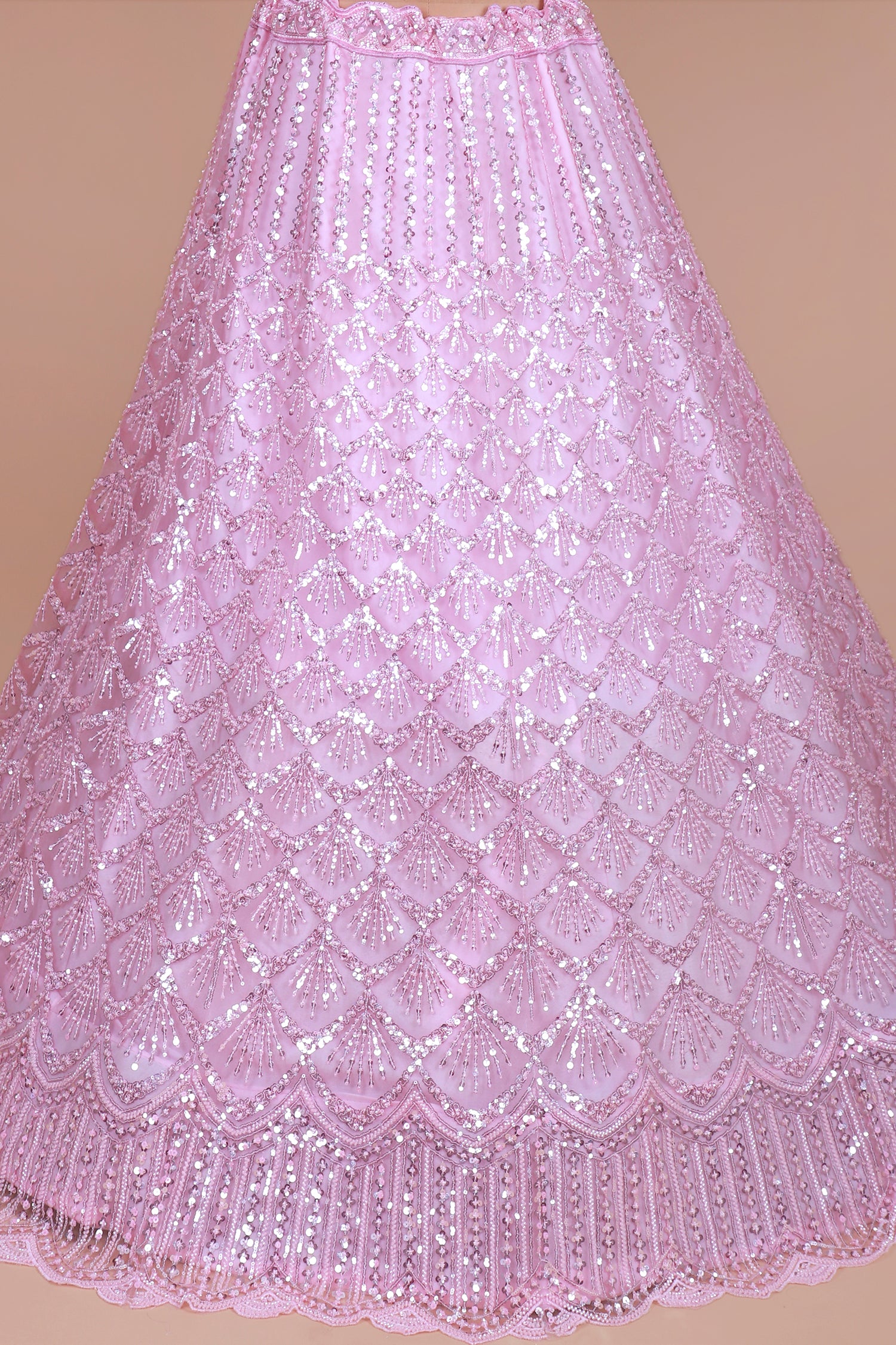 Baby Pink Net Lehenga With Sequins Work