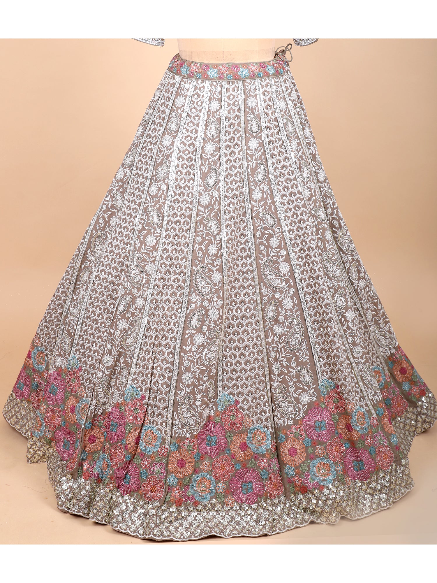 Desert Glow Chickoo Threadwork Lehenga