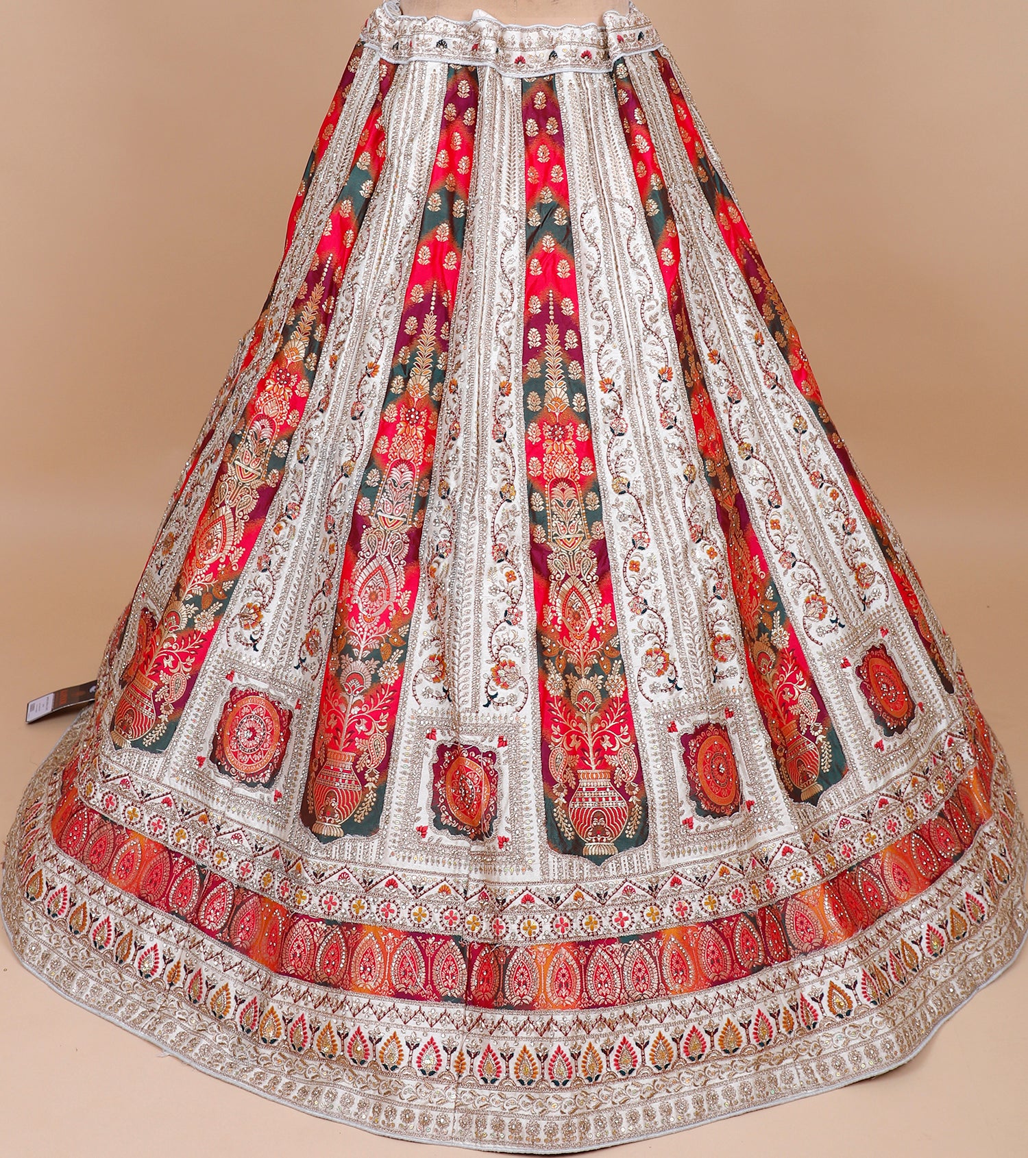 White-Red Banarasi Silk Lehenga