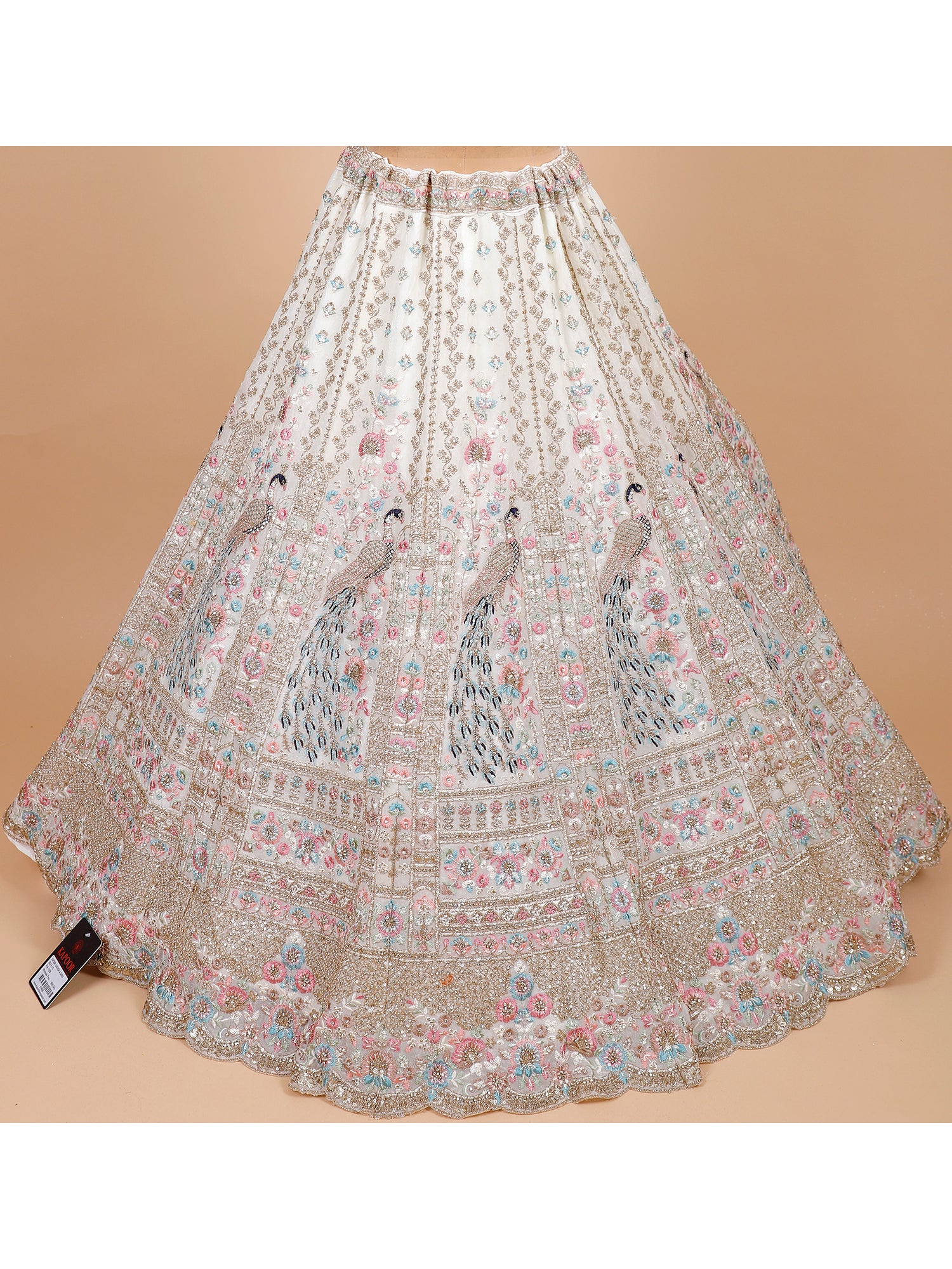 White Satin Silk Lehenga With Embroidery & Sequins