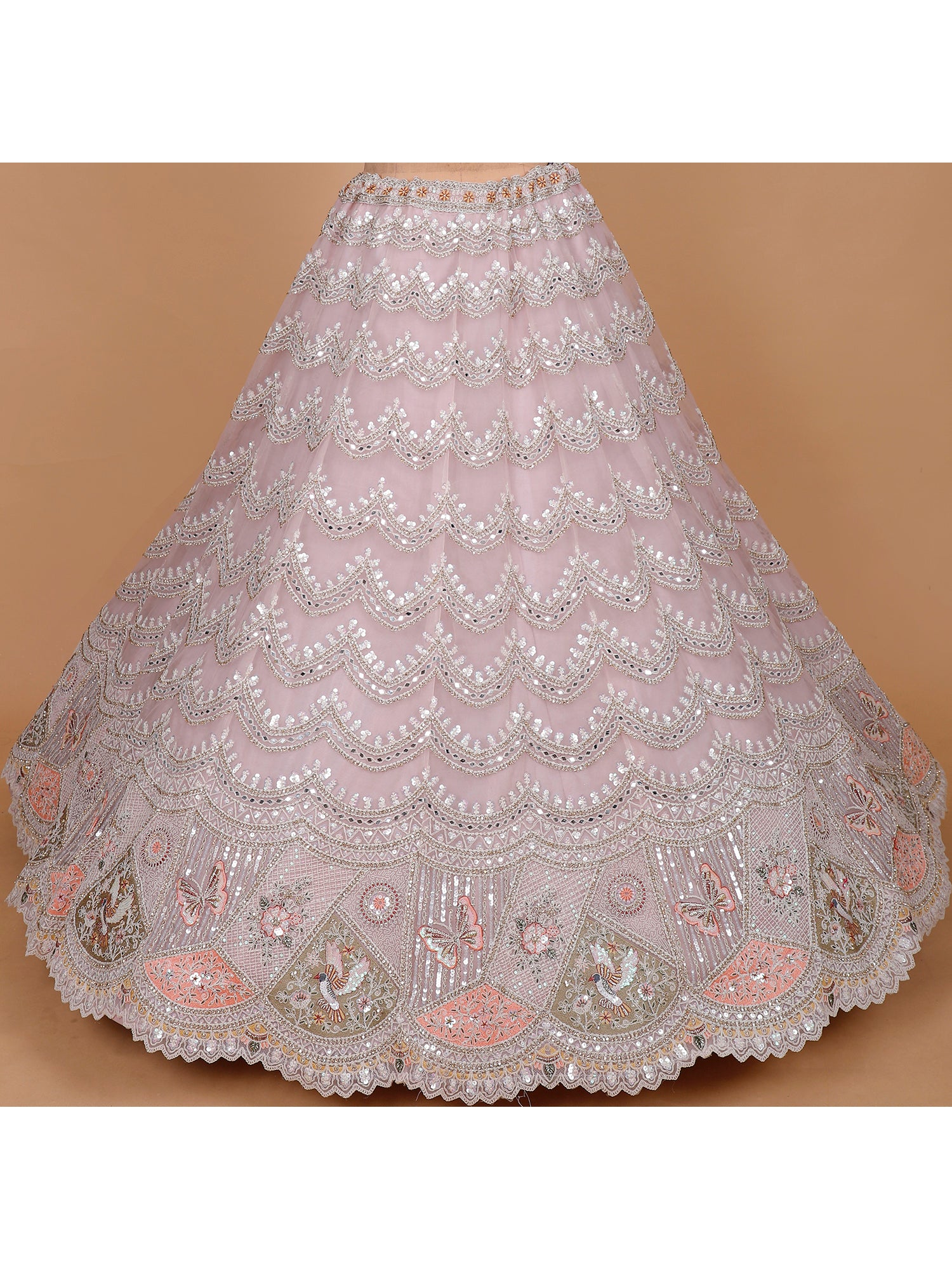 Baby Pink Net Lehenga With Diamond