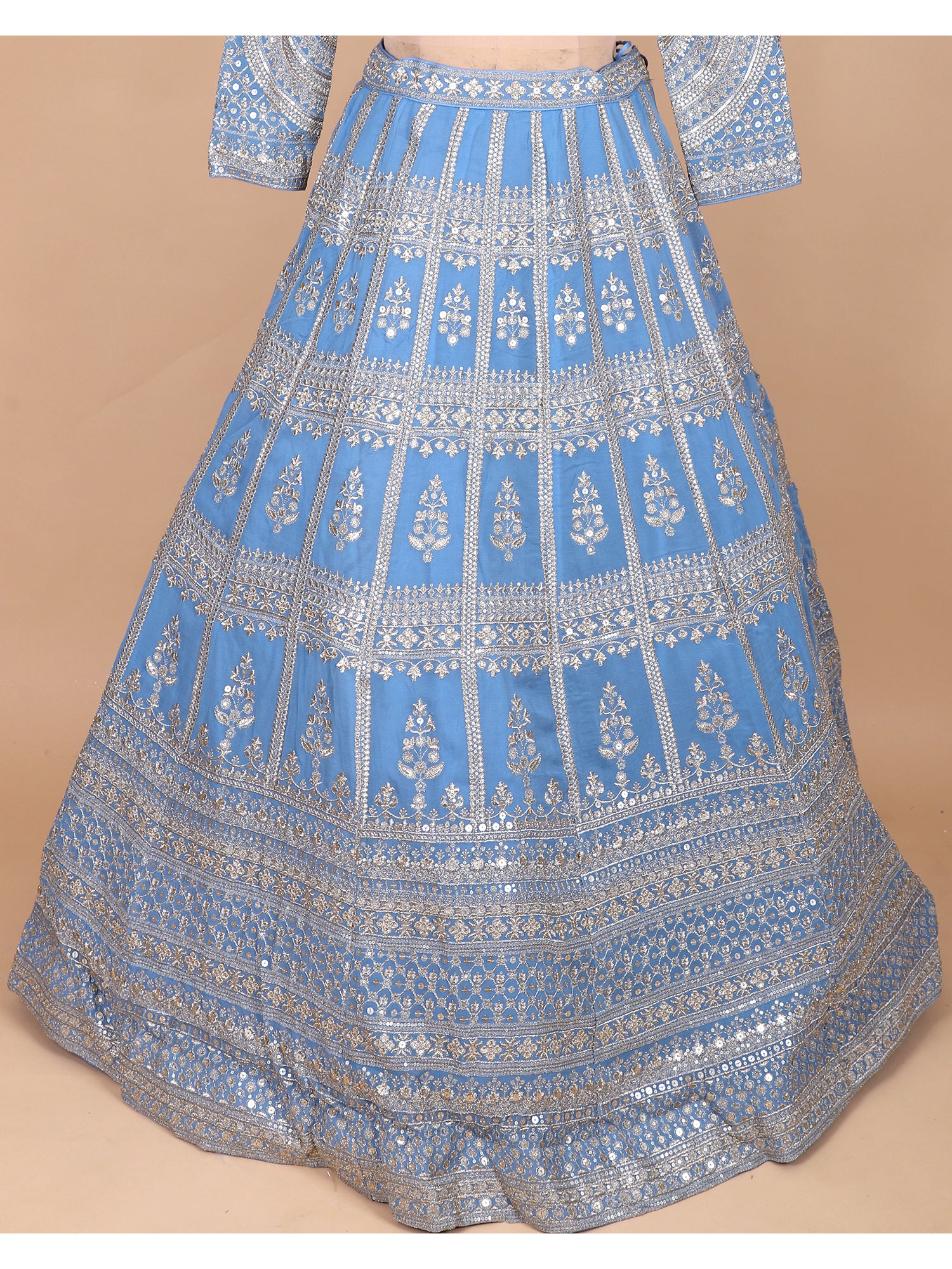 Designer Sky Blue Lehenga With Handmade Embroidery And Sequins