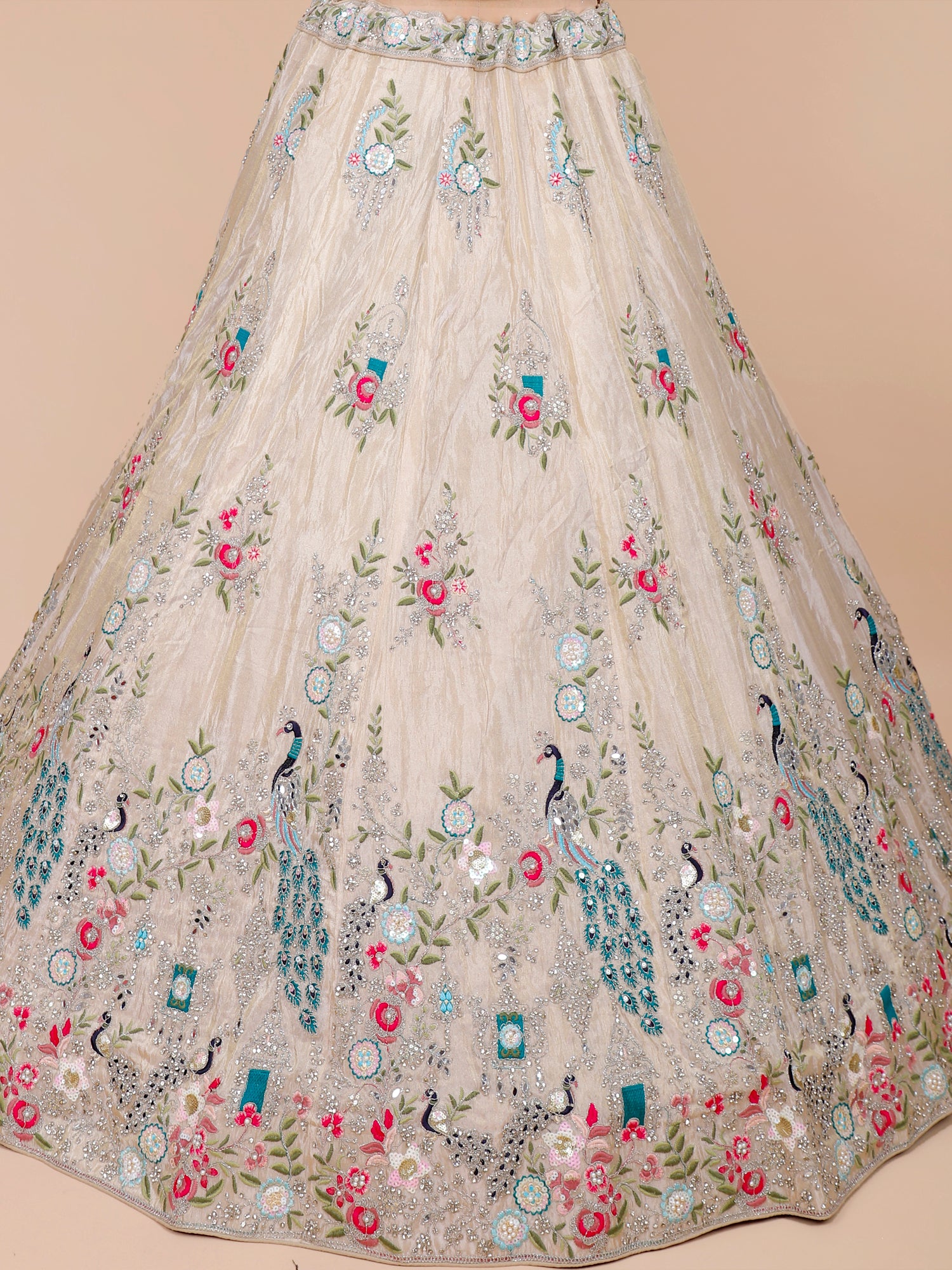 Jimmy Choo White-Peach Multiwork  Lehenga