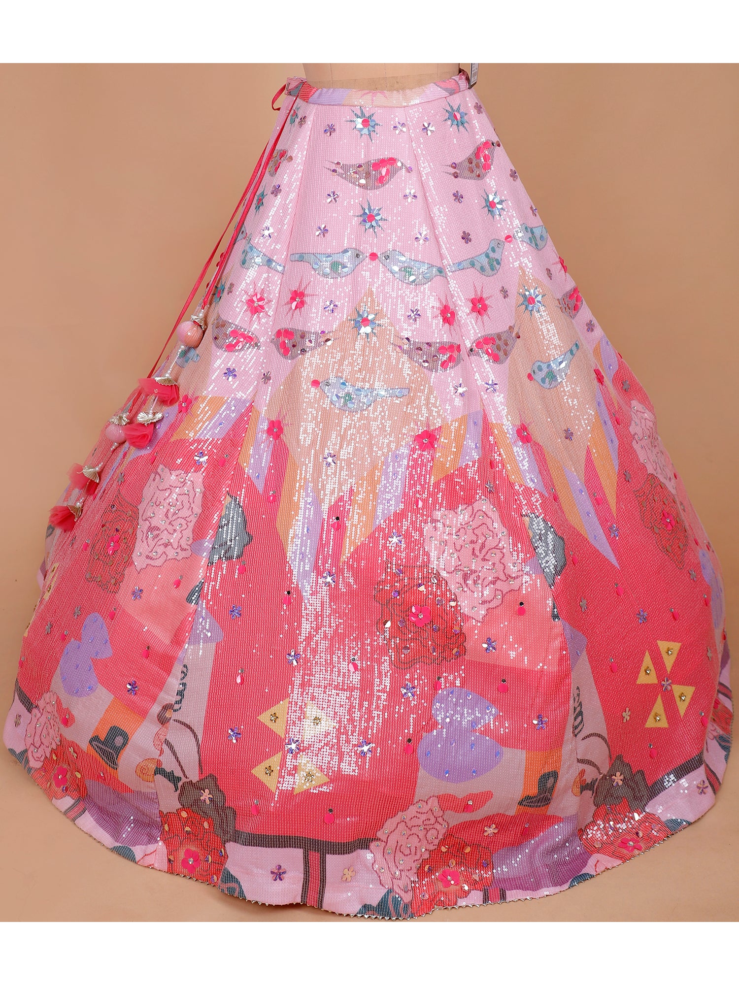 Pink Imported Lehenga With Multi Sequins