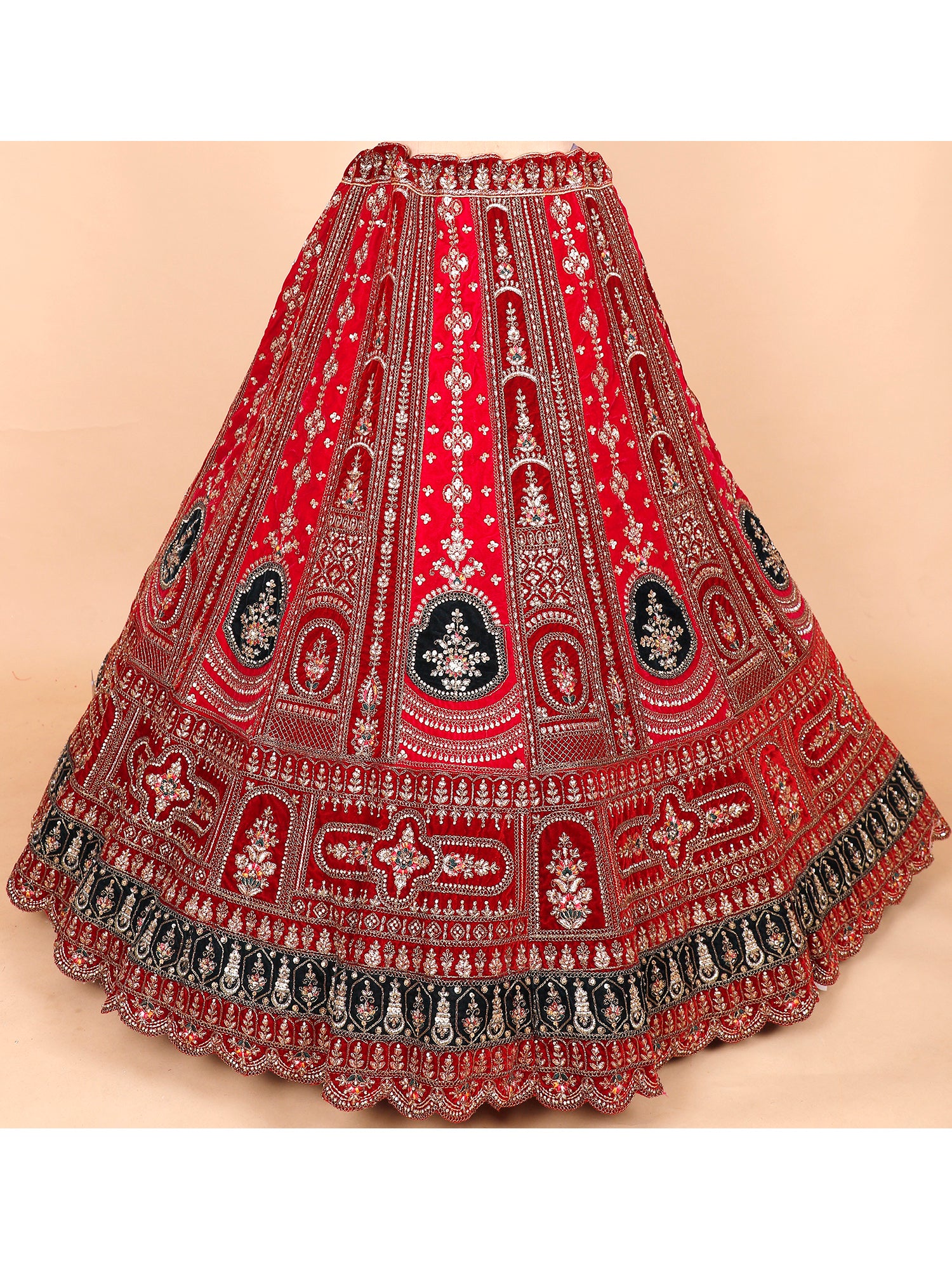Red Maroon Velvet Bridal Lehenga