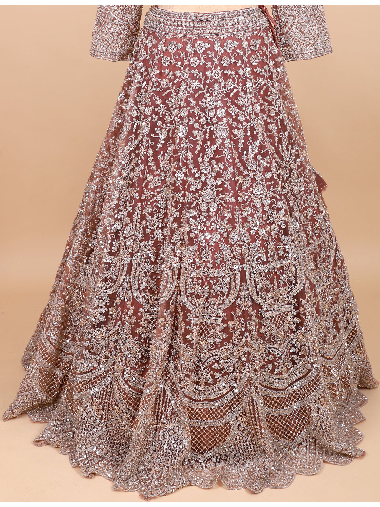 Onion Pink Glasscut Handwork Lehenga