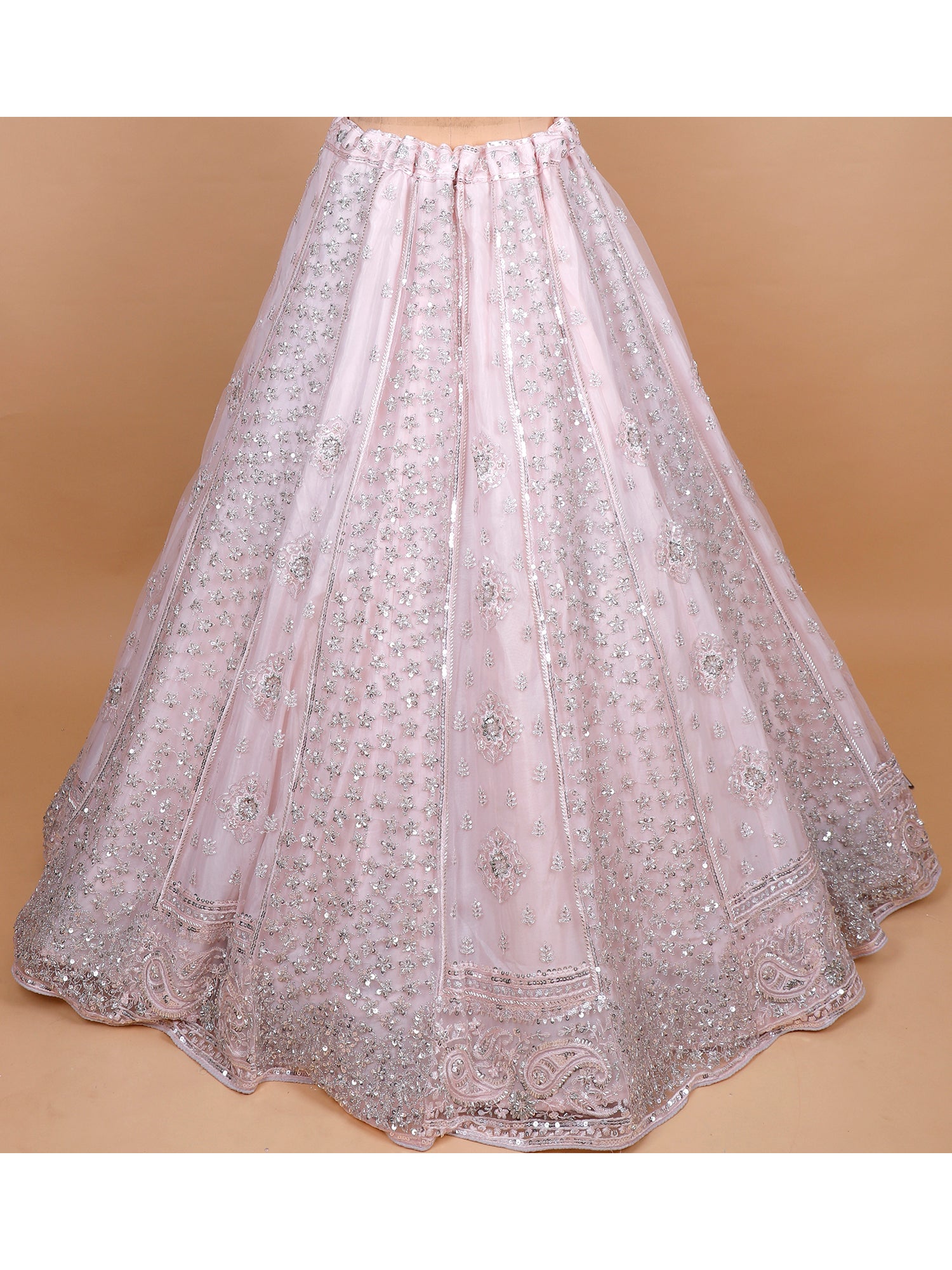 Baby Pink Net Lehenga With Sequins