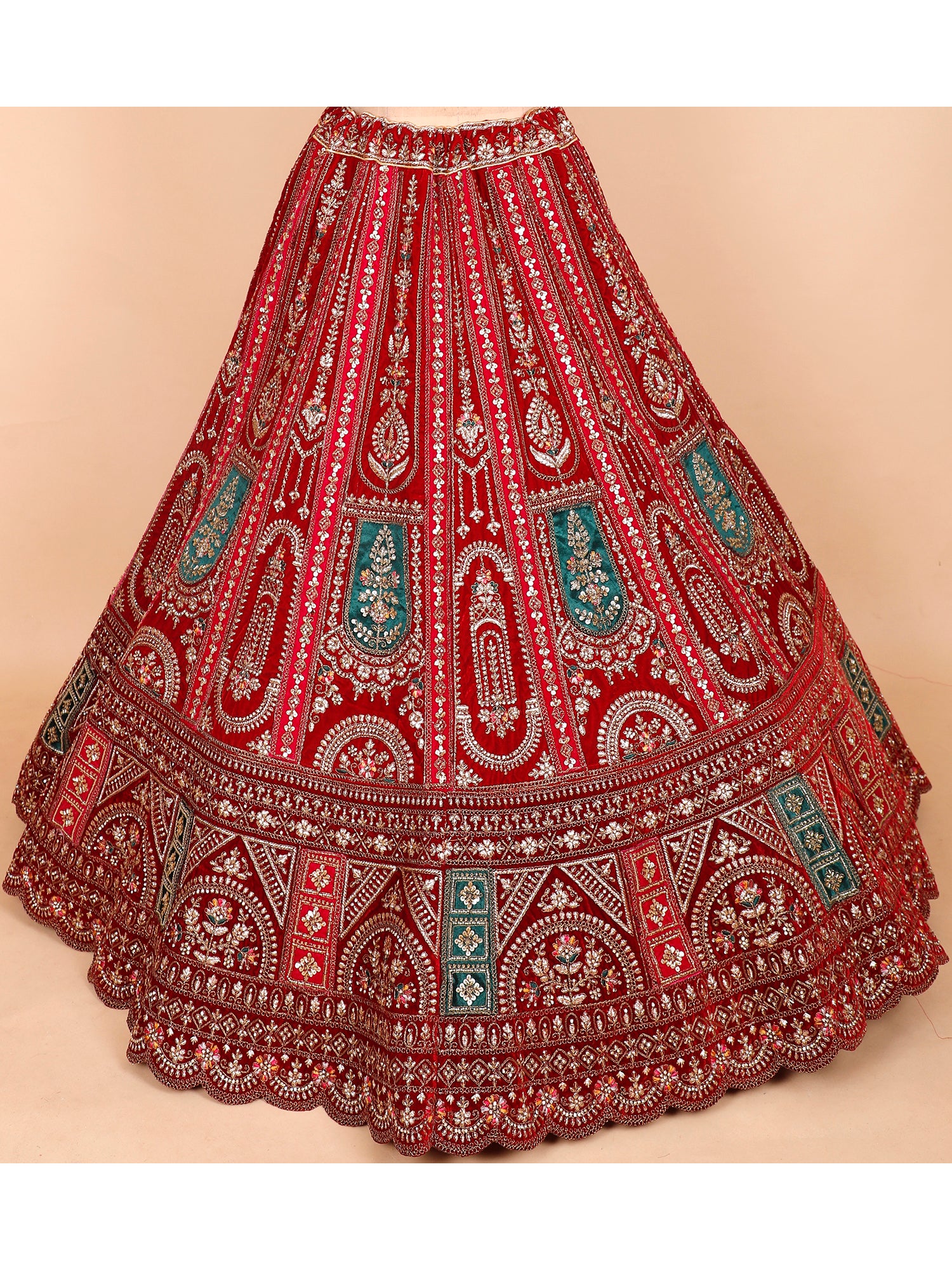 Red Velvet Lehenga With Intricate Embroiderry
