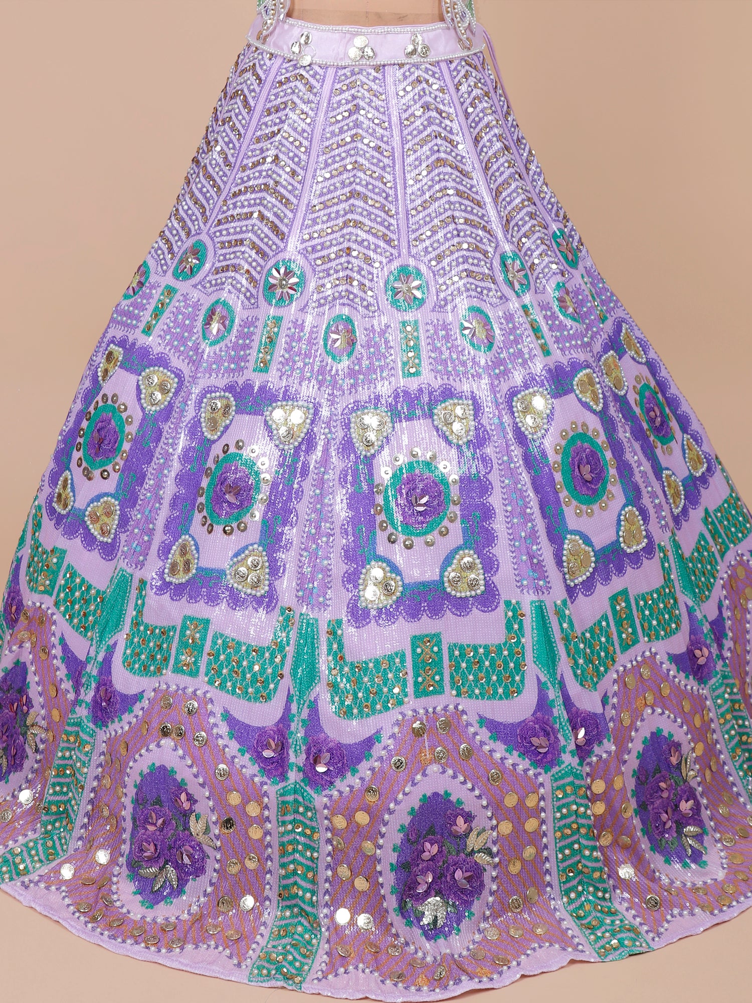 Lavender Elegance Handcrafted Pearl Lehenga