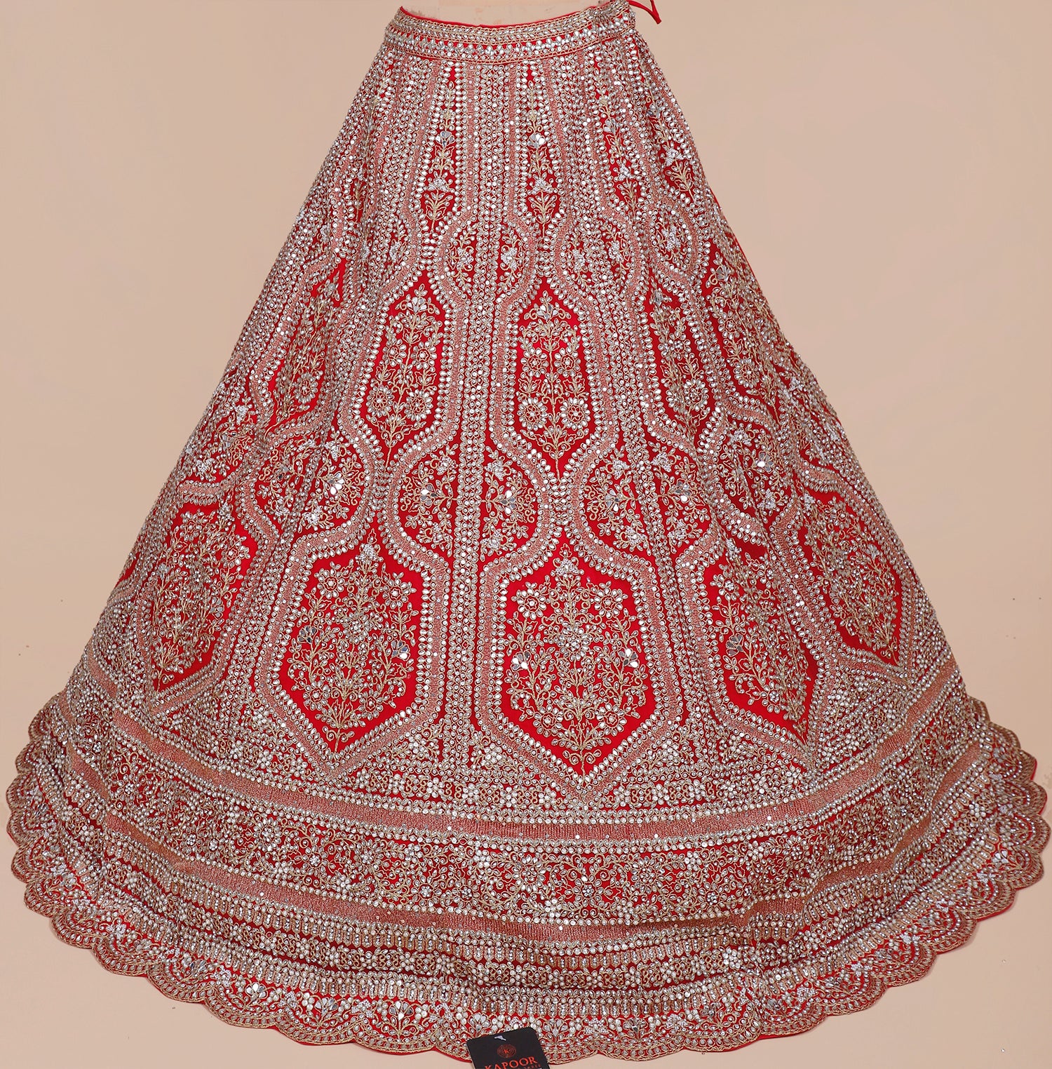 Scarlet Red Net Lehenga With Mirror Jarkan