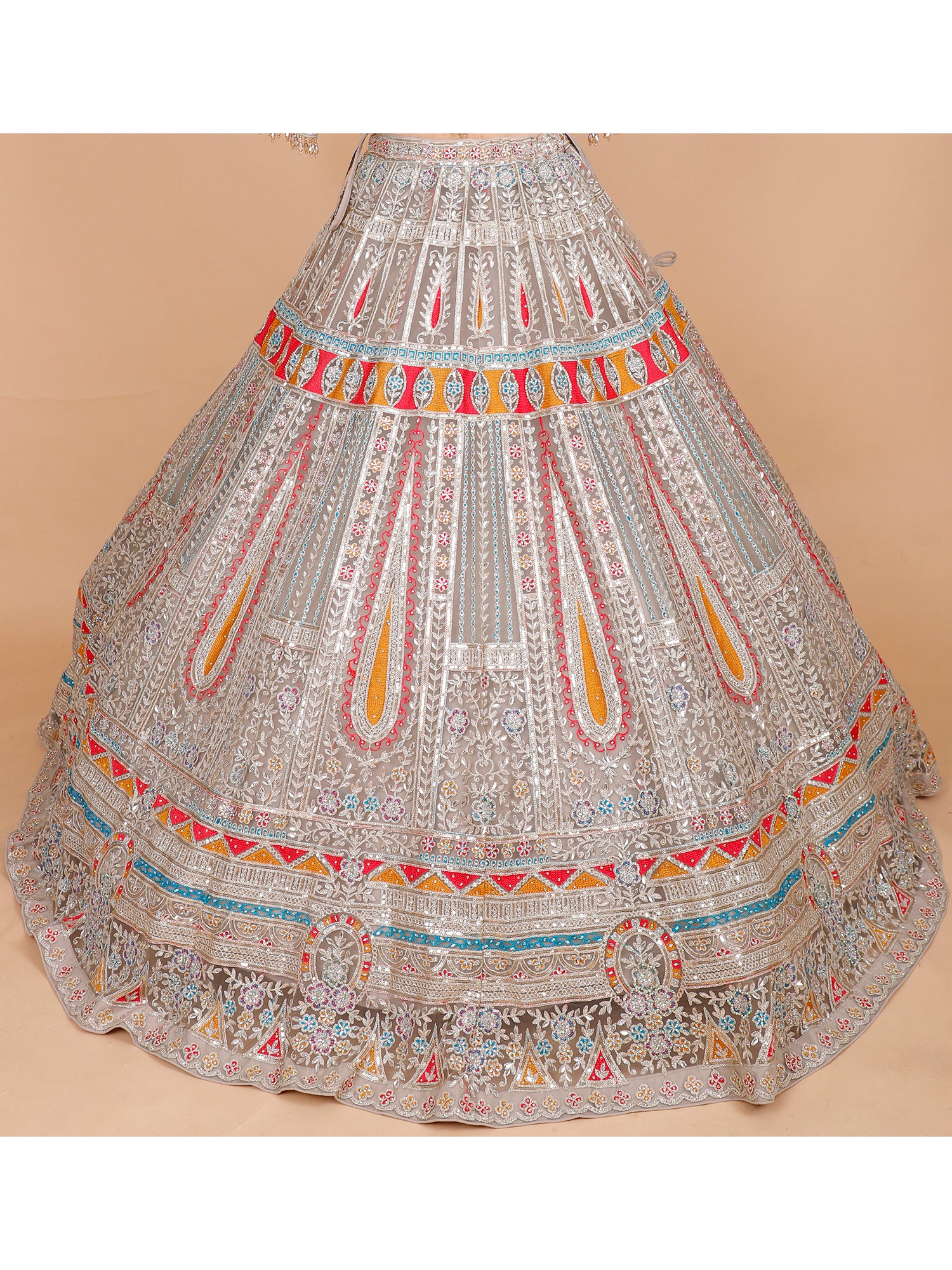Grey Multi Butterfly Net Lehenga With Jarkan
