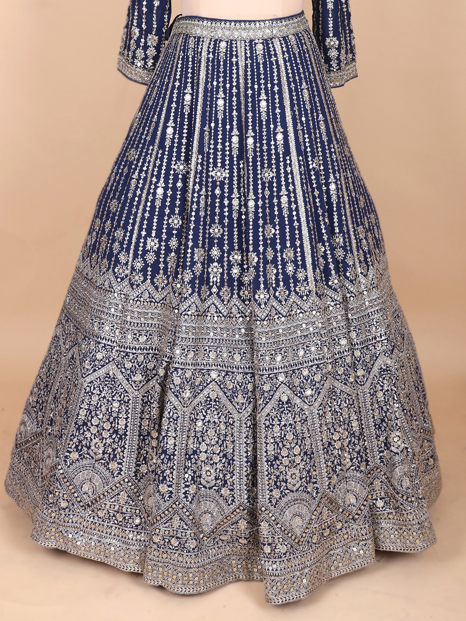 Midnight Blue Georgette Lehenga With Jarkan Detailing