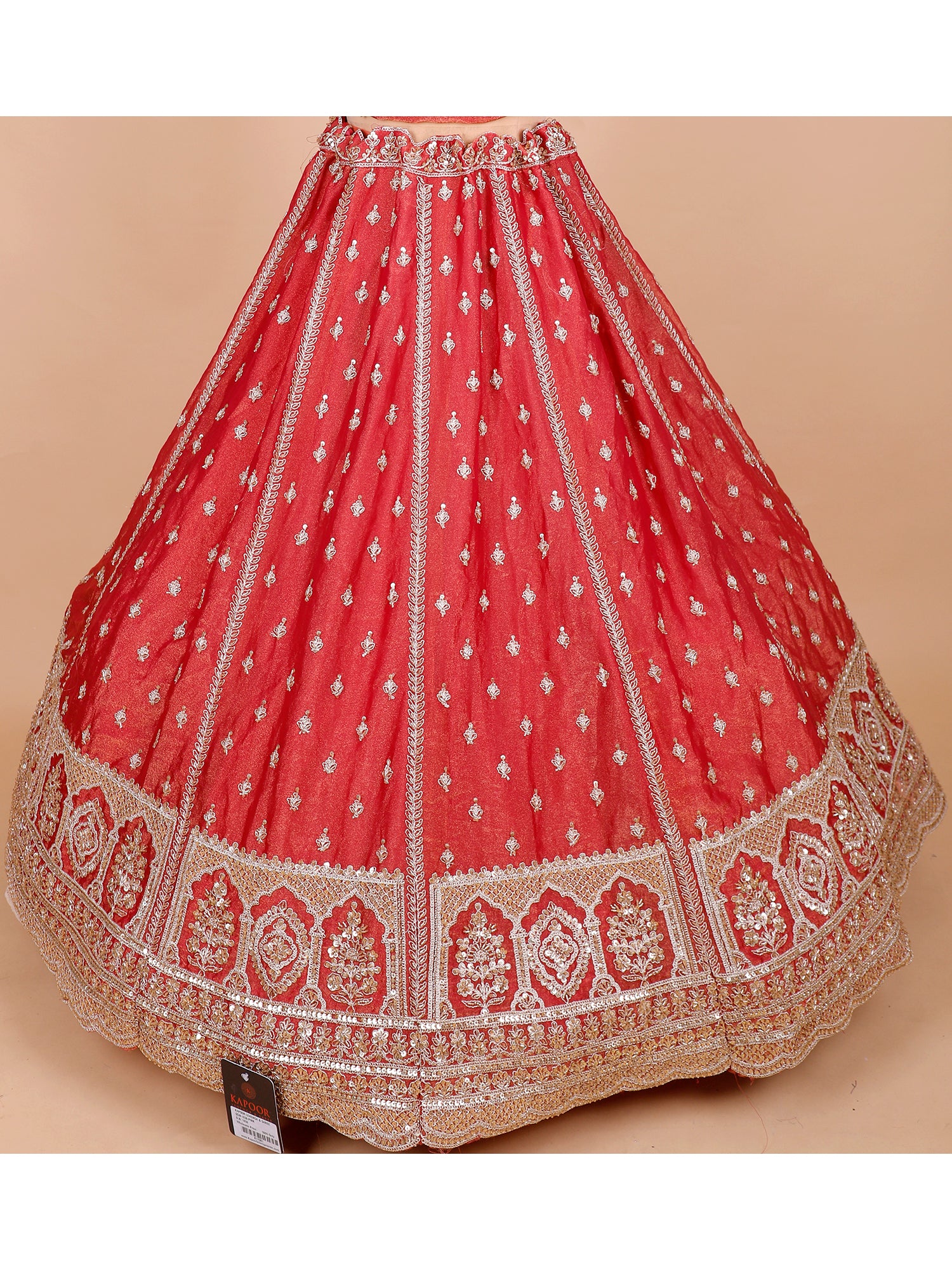 Red Shimmer Silk Handwork Lehenga