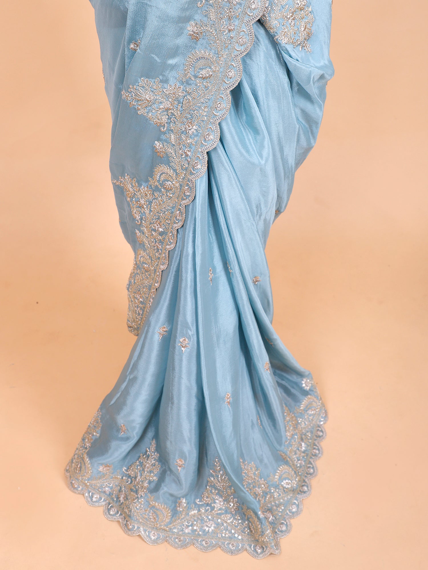 Sky Blue Saree With Sparkling Jarkan