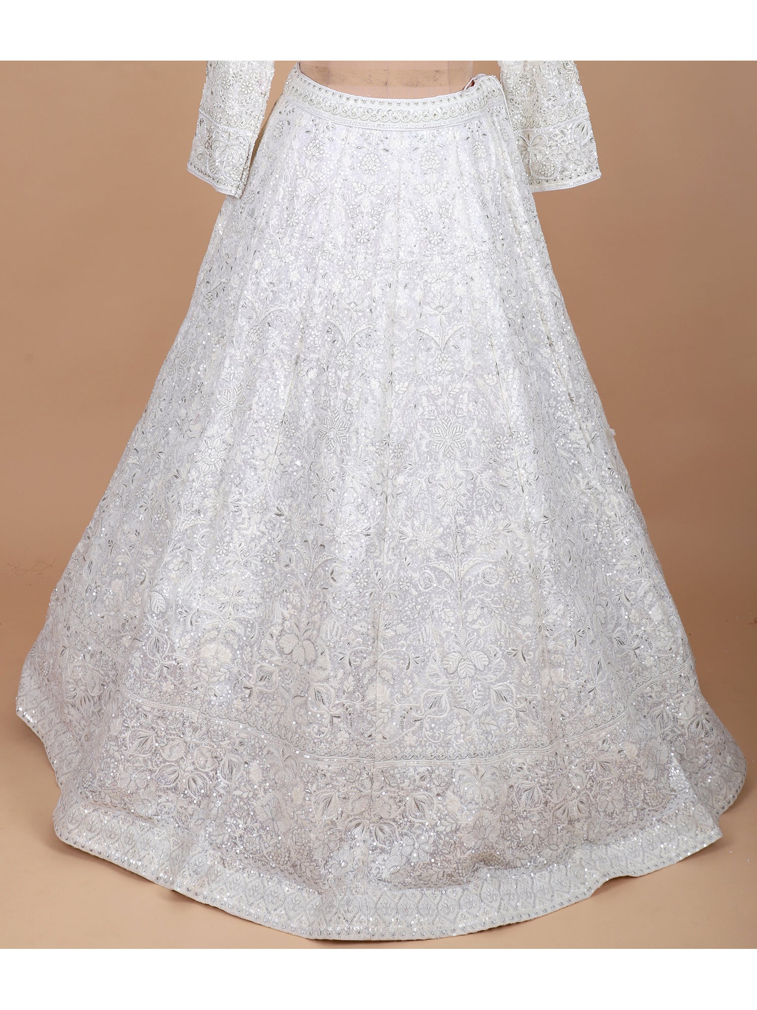 Embroidered White Georgette Lehenga Set