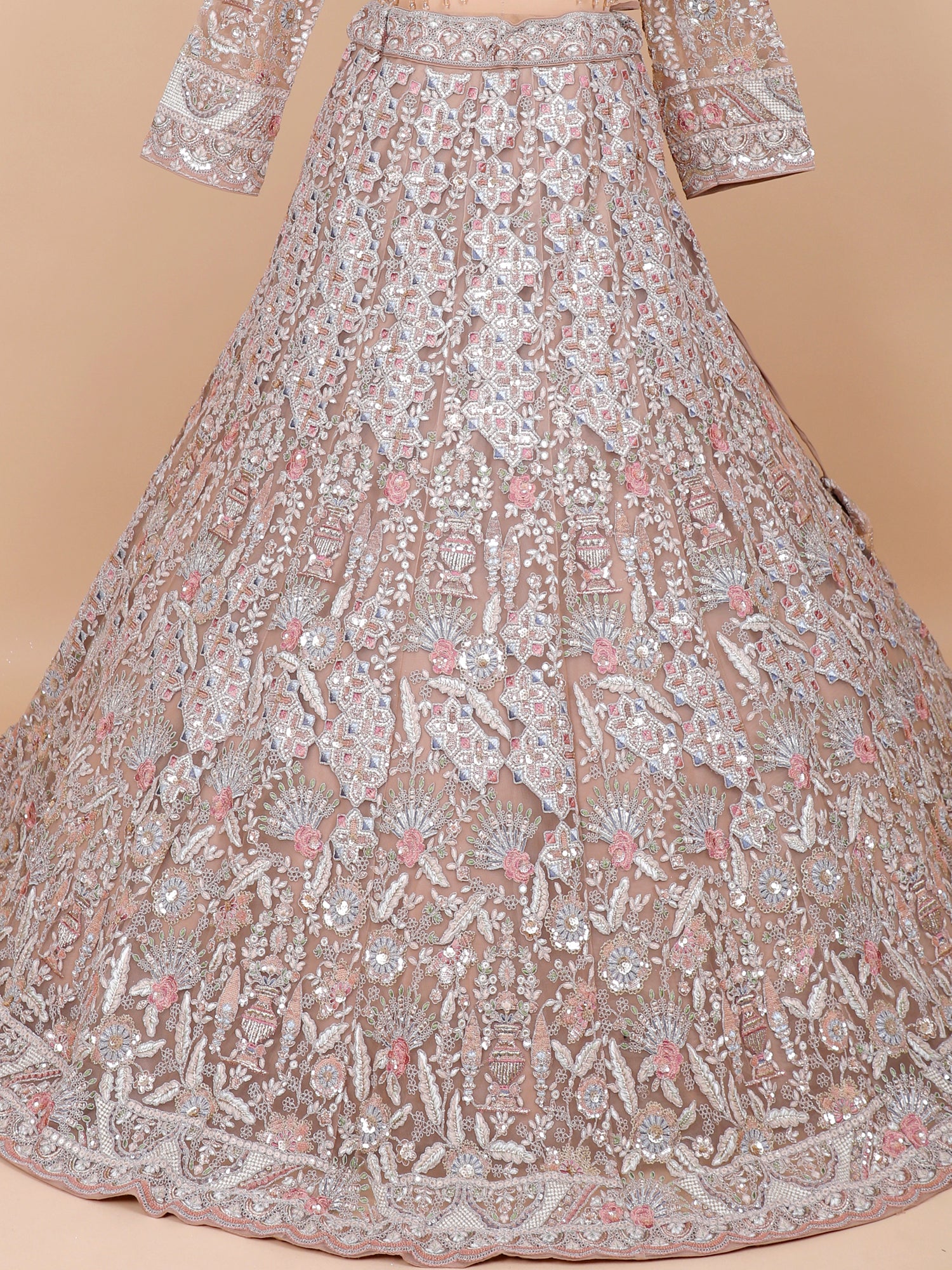 Sunset Peach Sparkle Jarkan Beads Lehenga