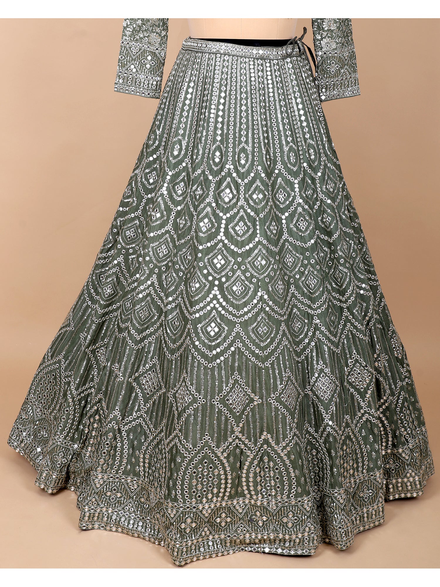 Earthly Charm Mehendi Green Lehenga With Handcrafted Accents