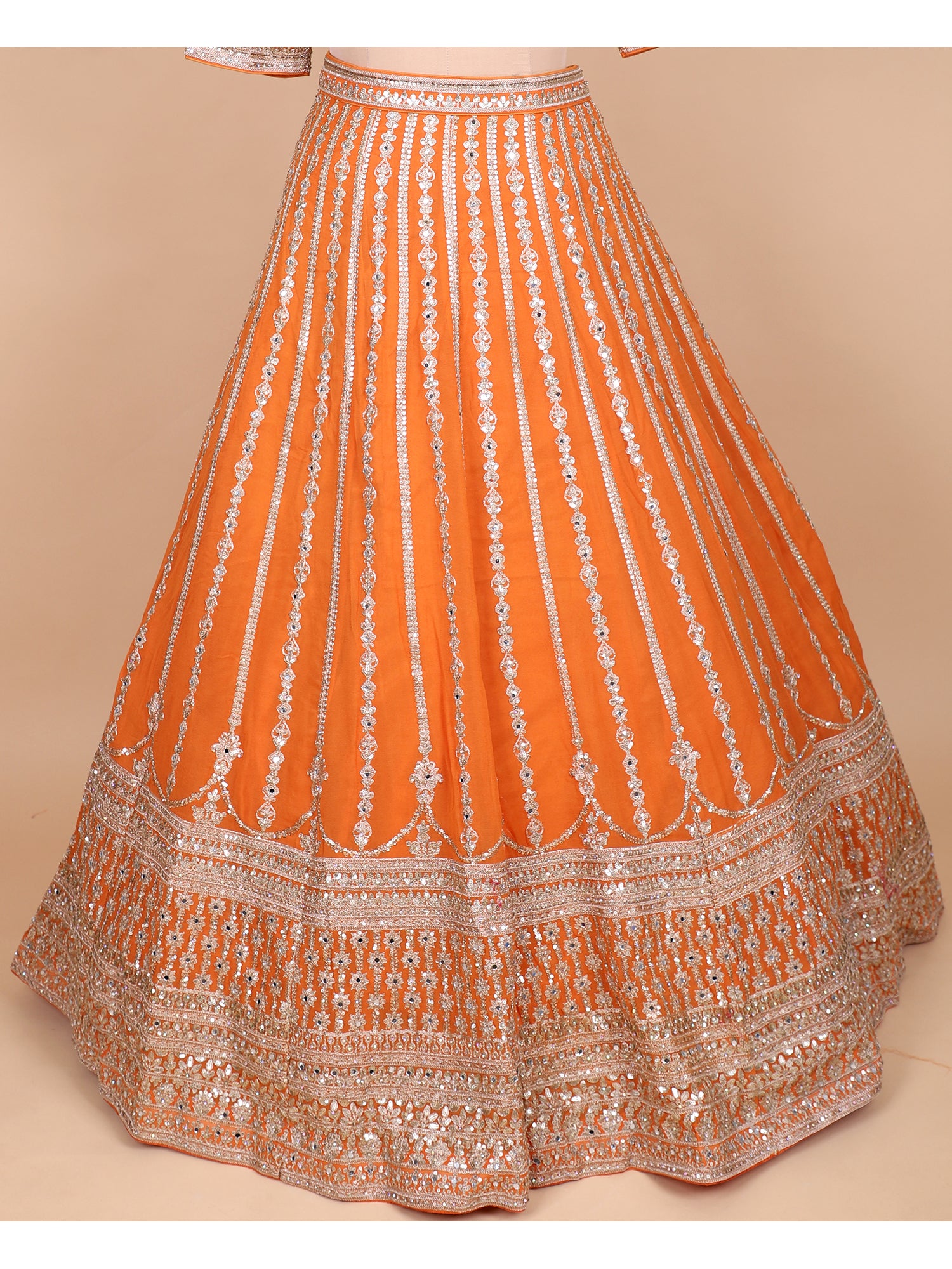 Bright Orange Handcrafted Lehenga Set