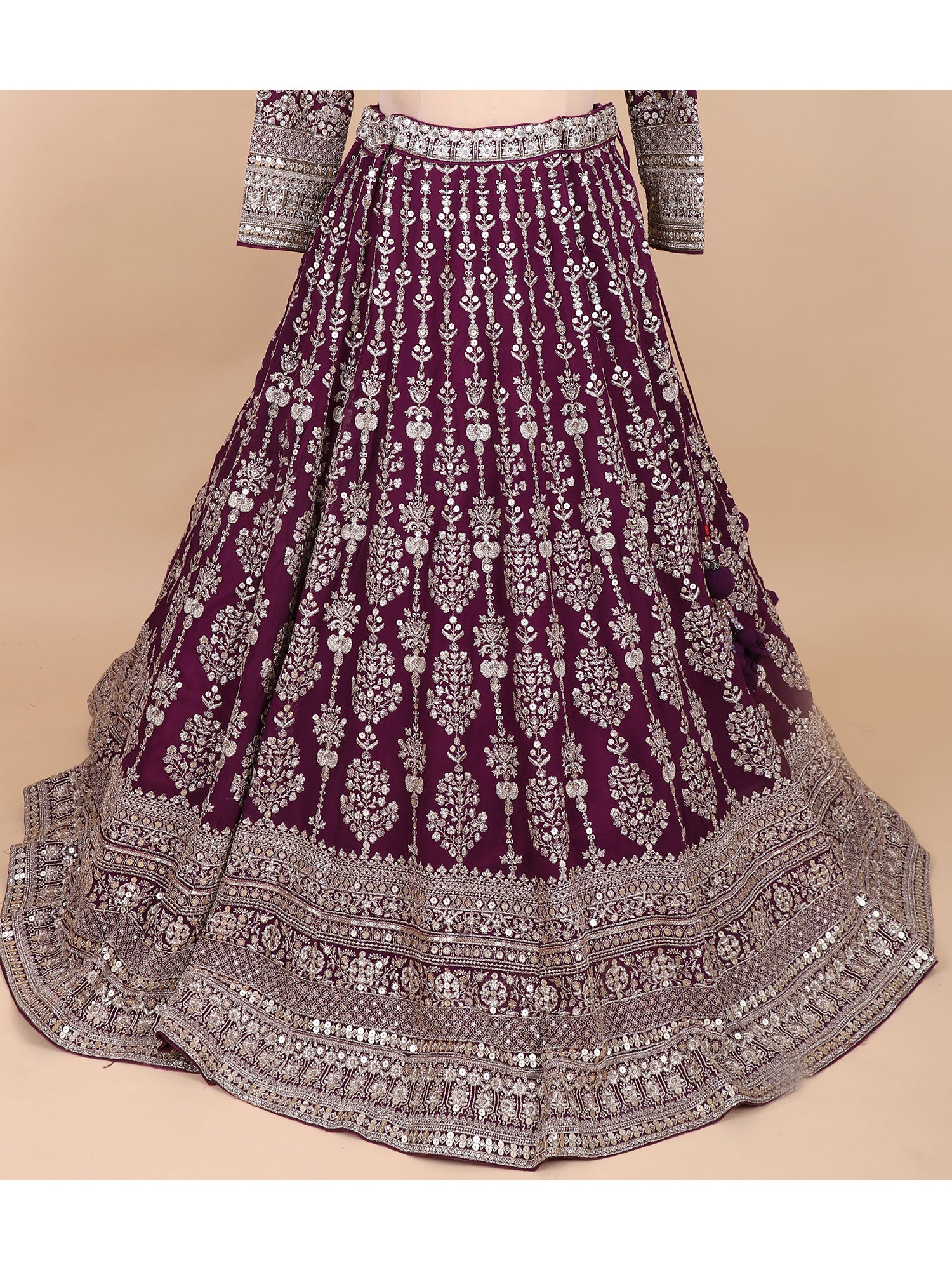 Rich Dark Maroon Thread Work Lehenga Ensemble