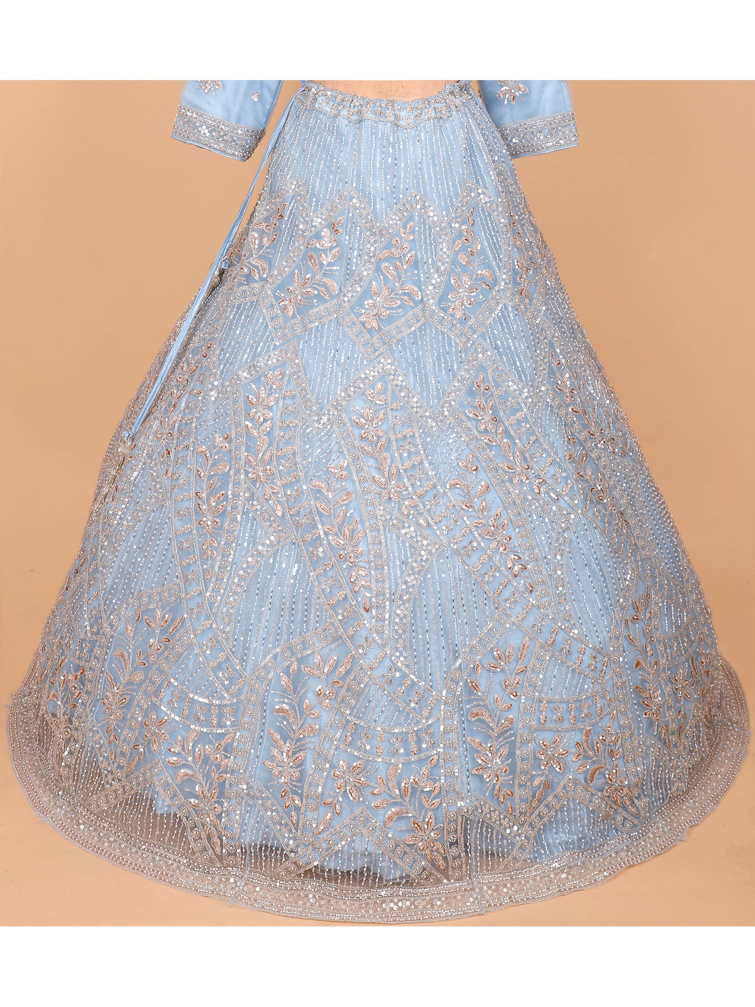 Sky Blue Net Lehenga Wit Handwork