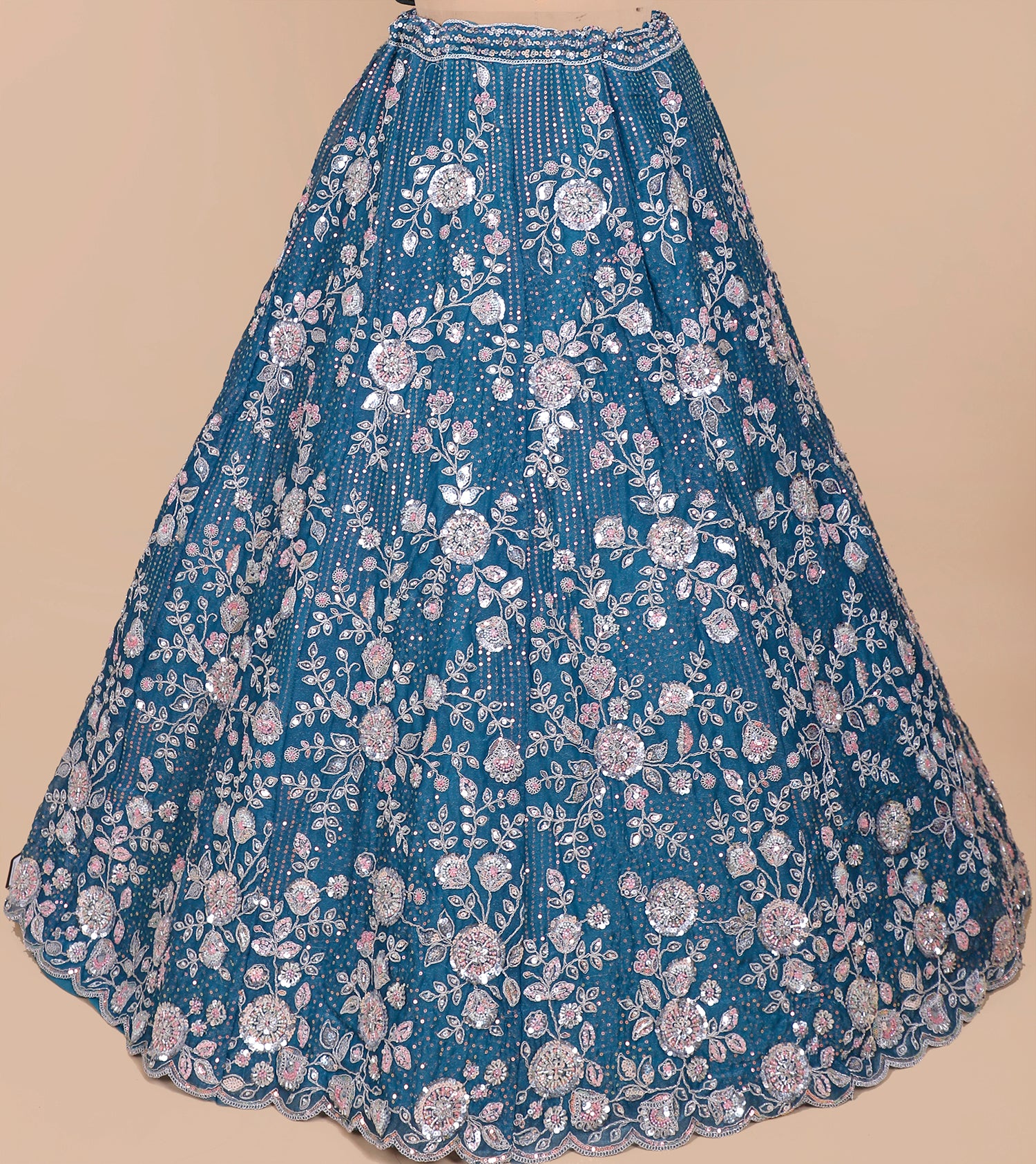 Elegant Rama Blue Lehenga In Shimmer Fabric