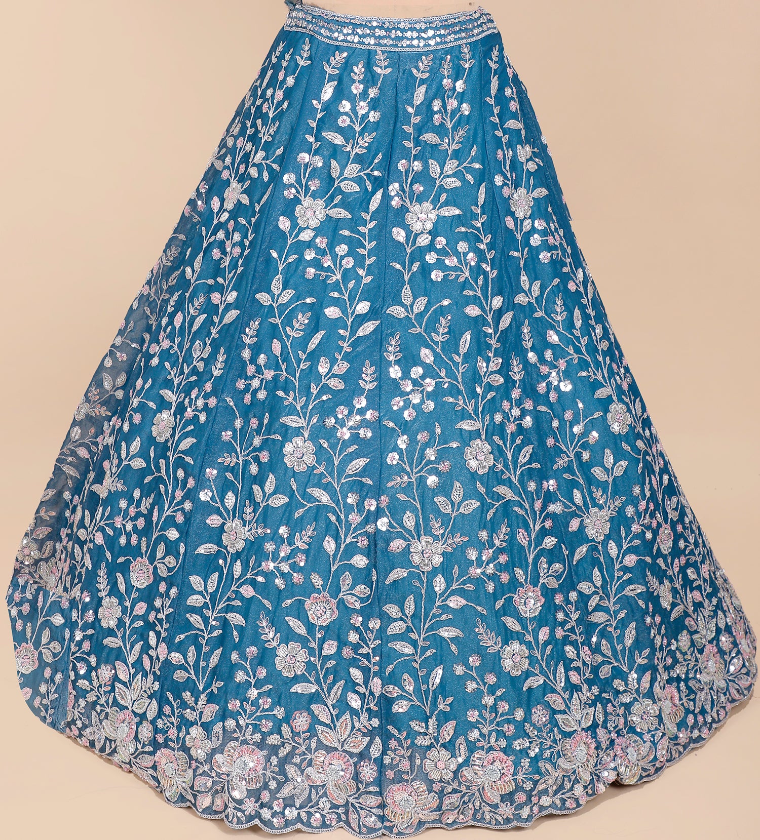 Rama Blue Shimmer Lehenga With Sequins