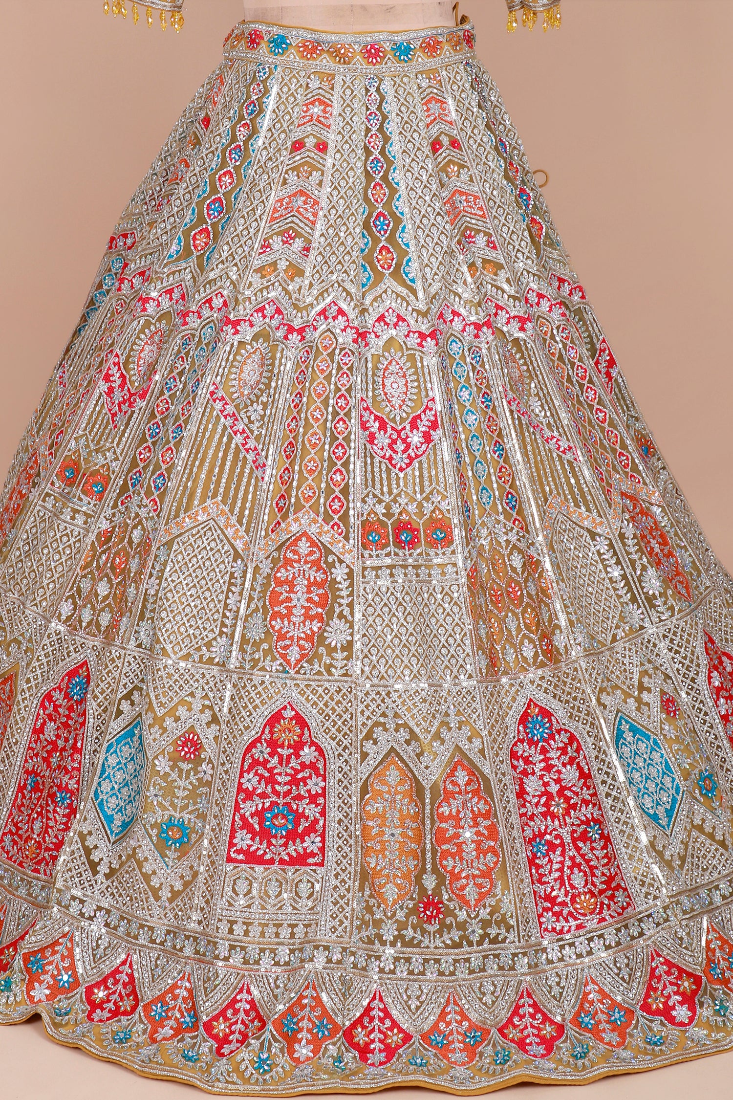 Multi-Color Heavy Net Lehenga With Handwork