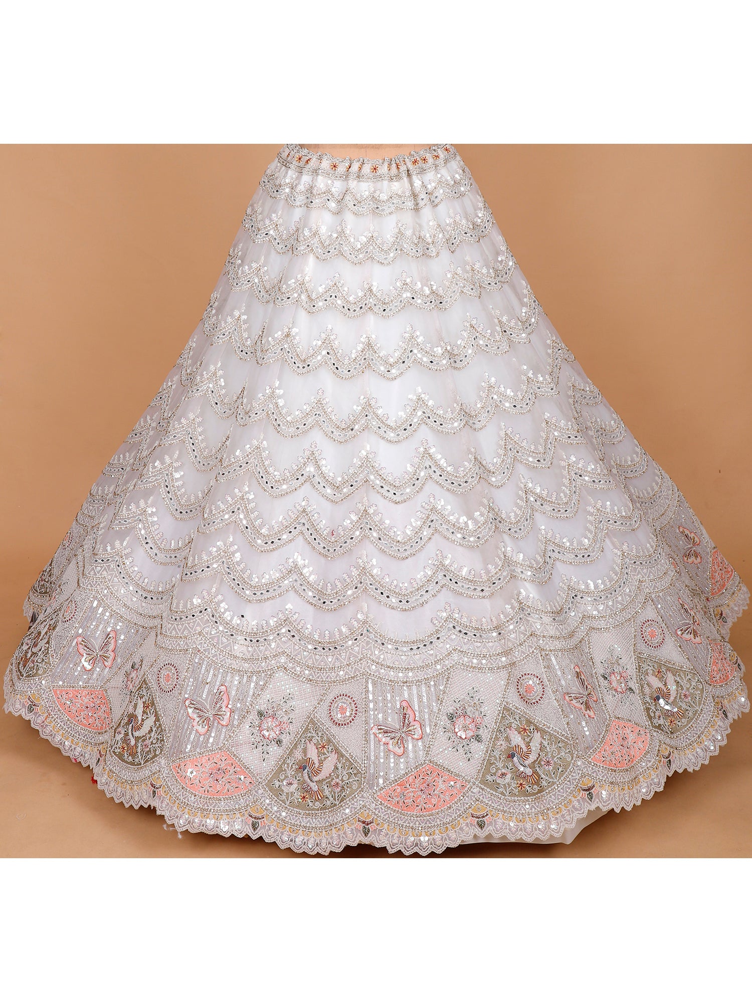 White Lehenga With Thread Embroidery