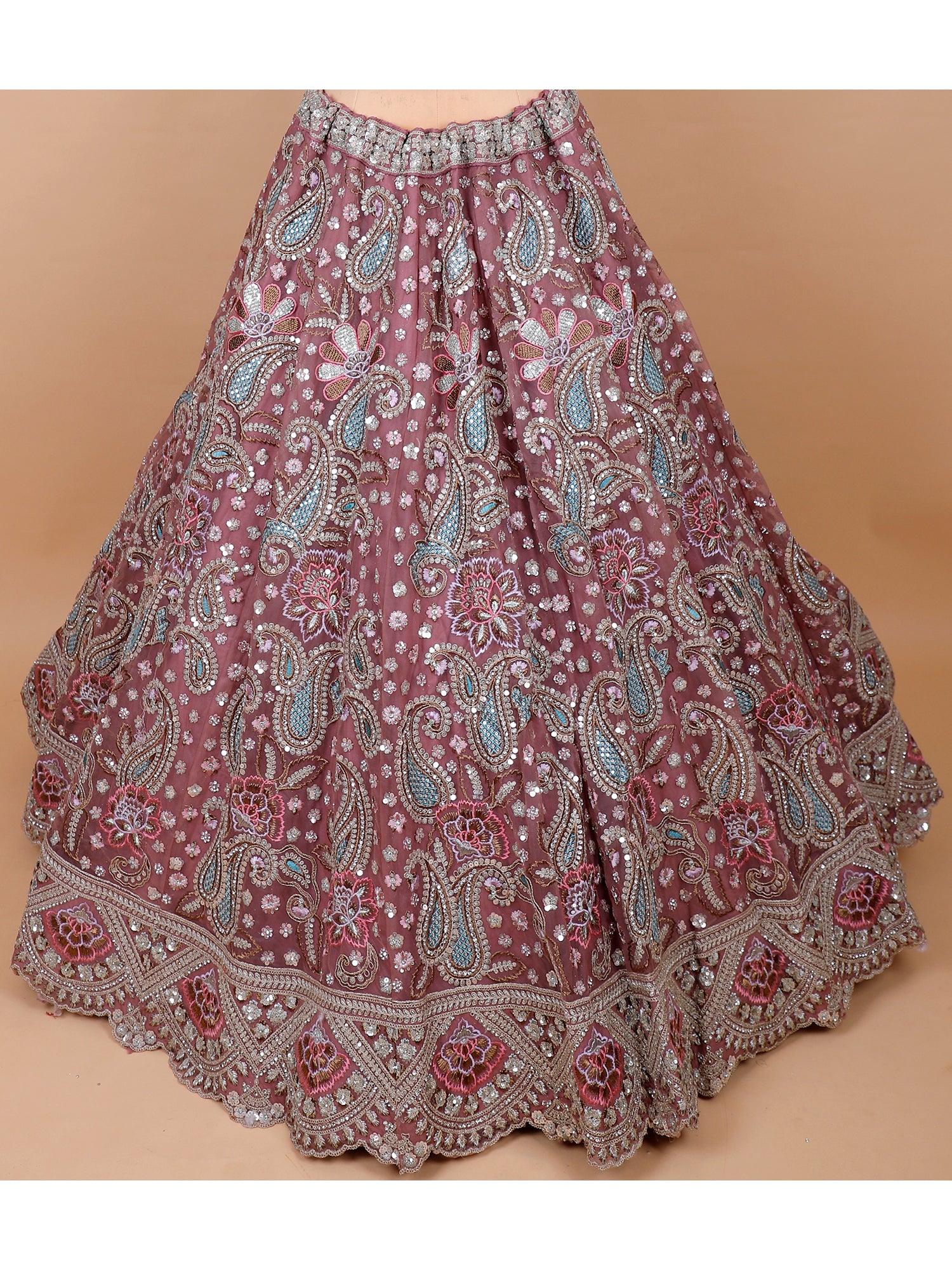 Onion Pink Net Lehenga With Sequins