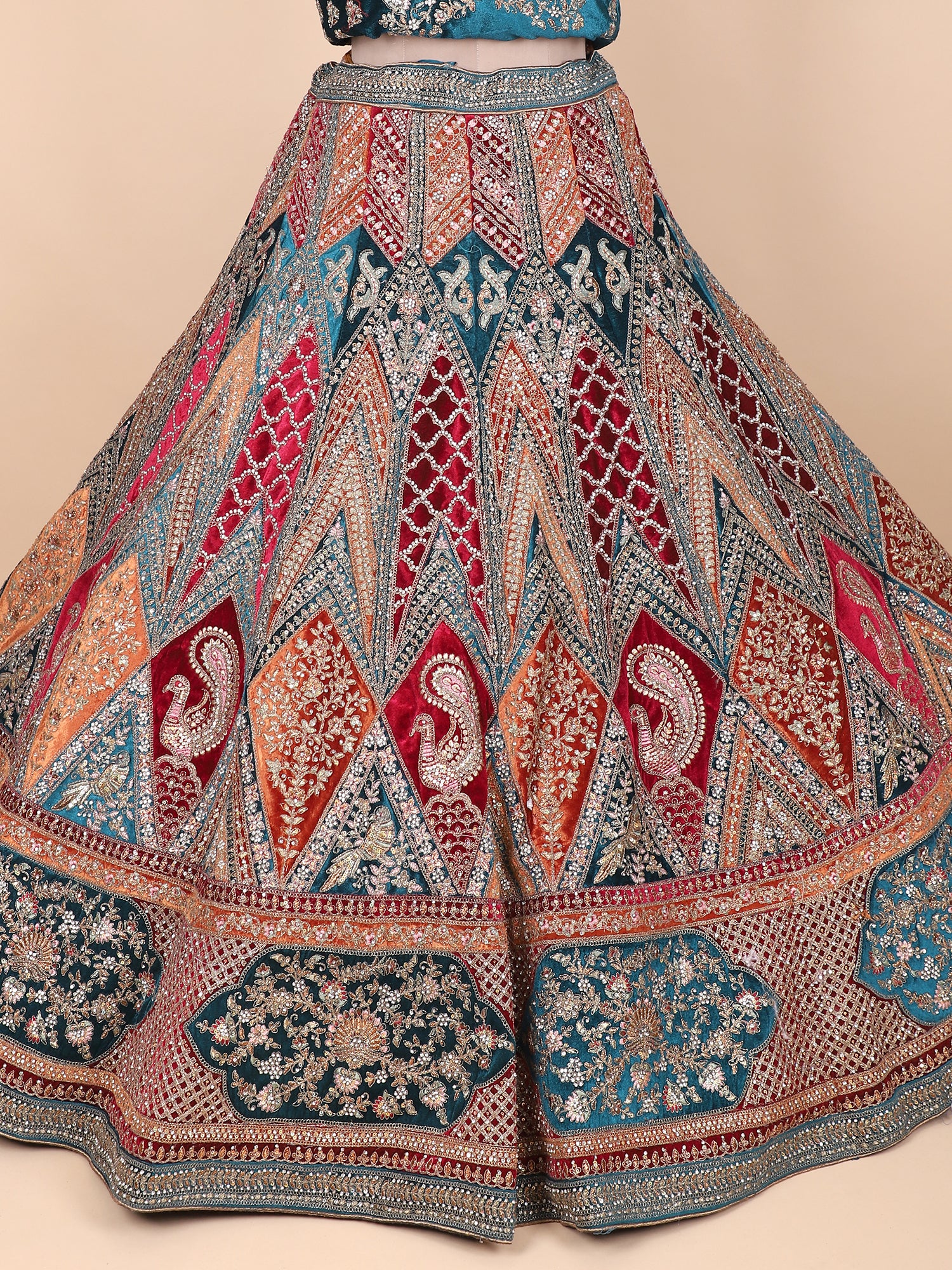 Vibrant Multicolor Lehenga With Jarkan & Thread Handwork Detailing