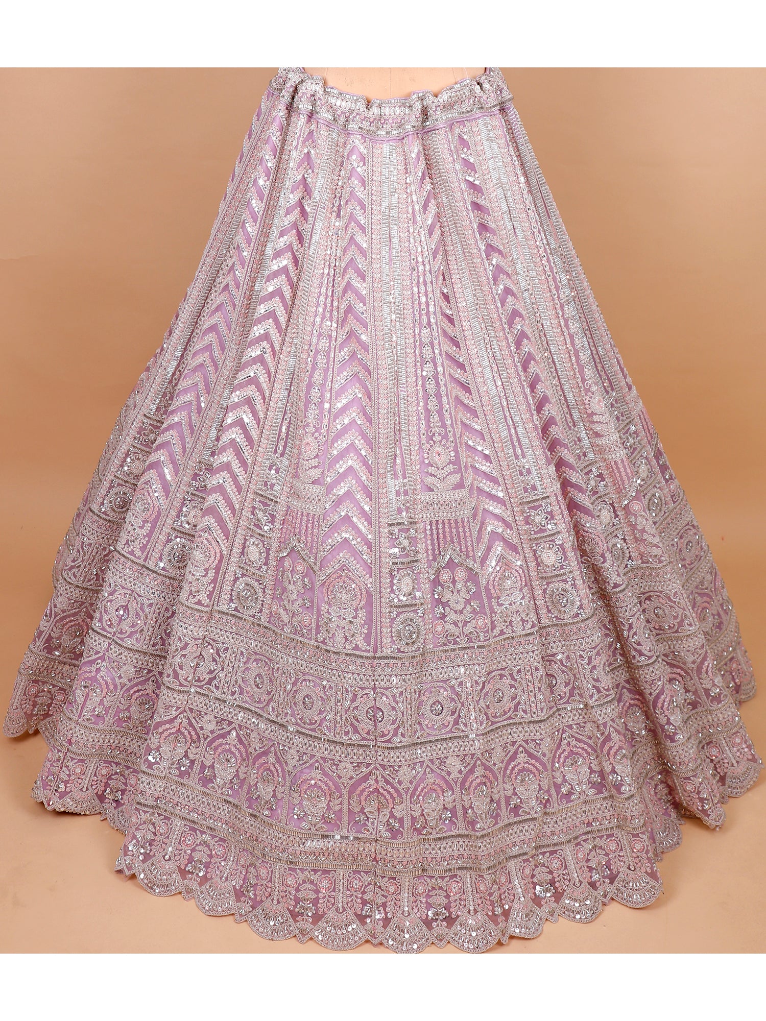 Onion Pink Silk Lehenga With Handwork And Beadwork