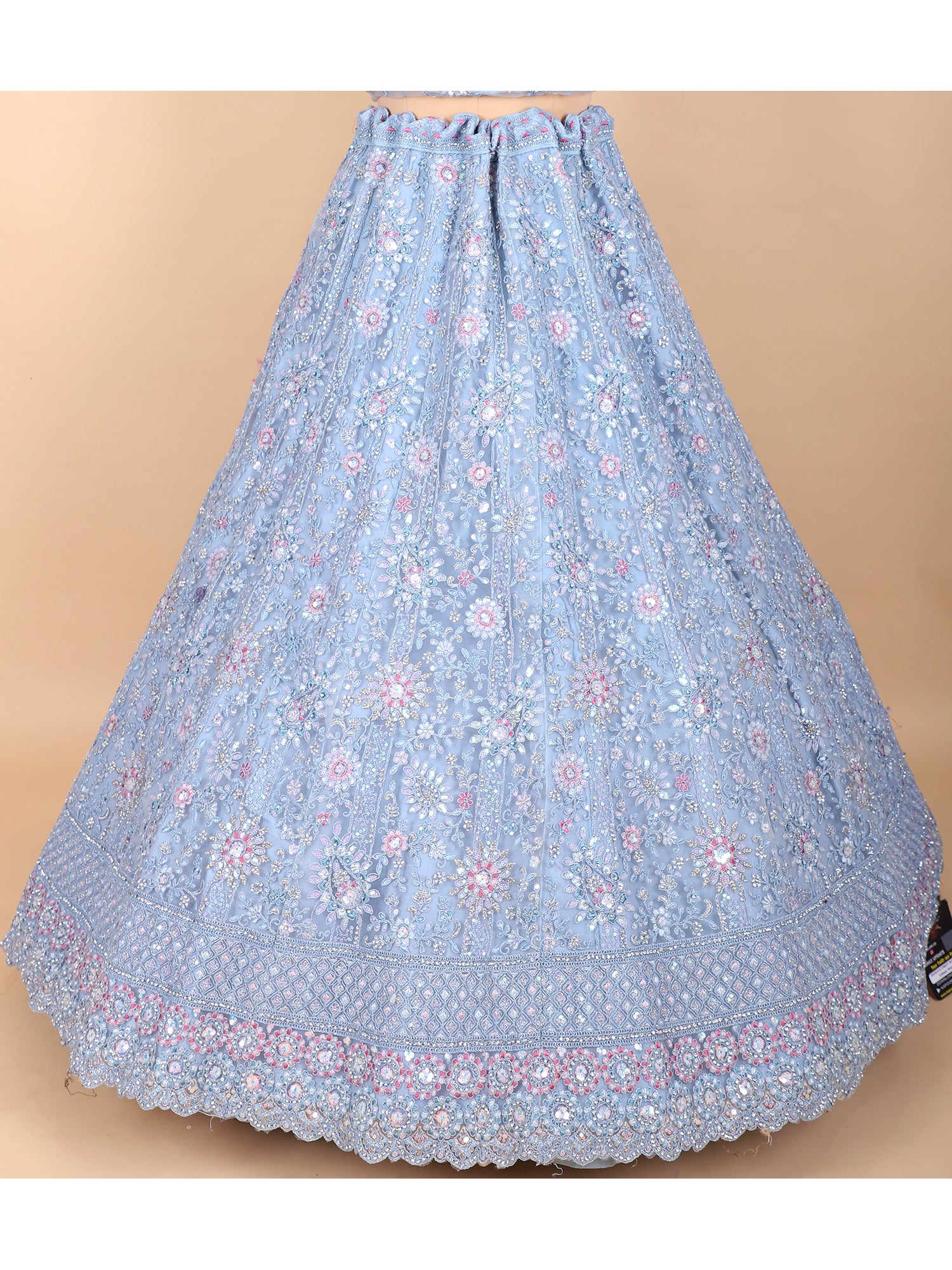 Powder Blue Jarkan Work Bridal Lehenga