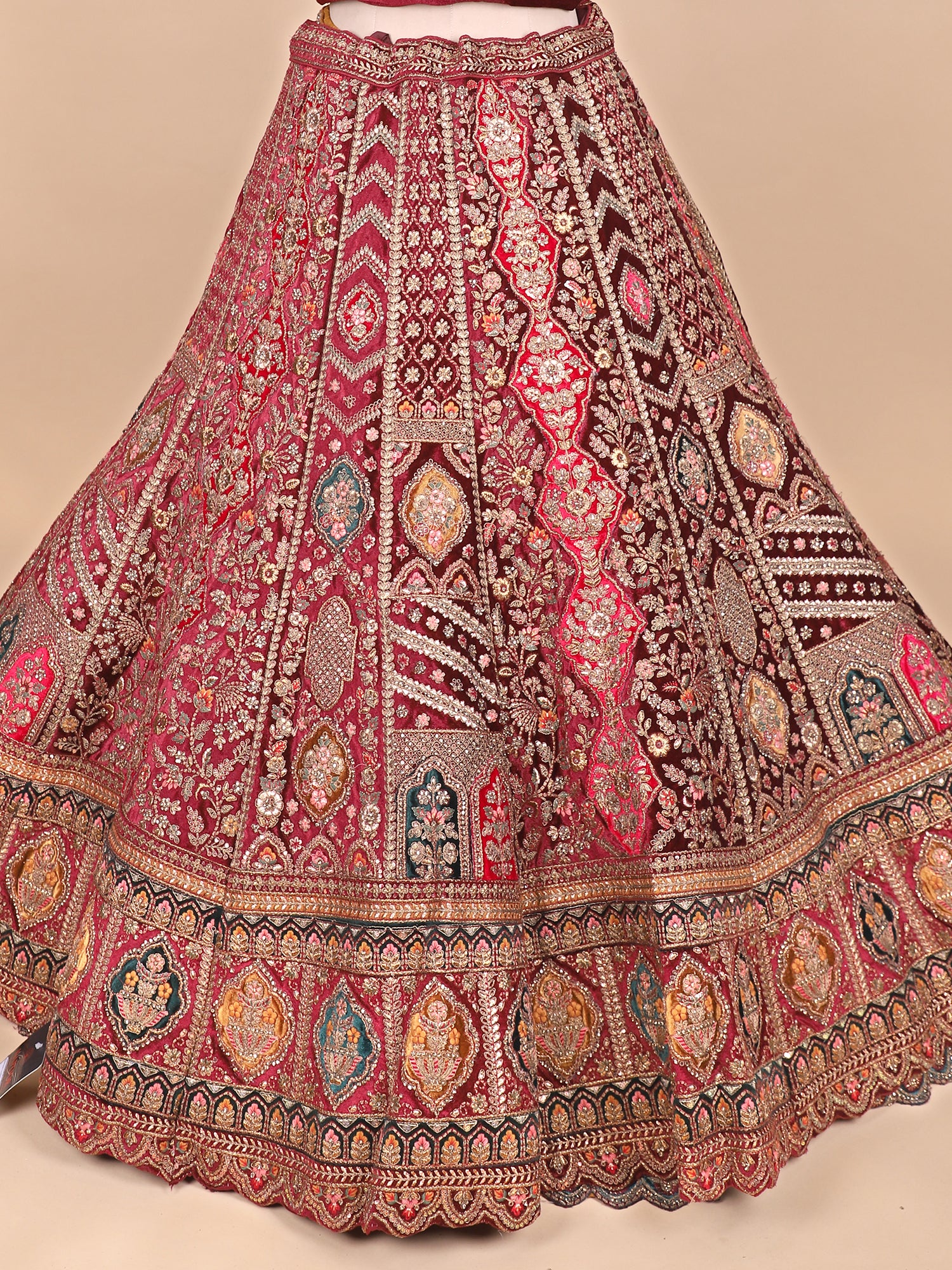 Classic Red Bridal Lehenga With Jarkan & Sequin Embroidery