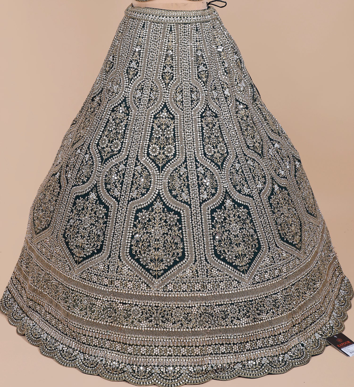 Emerald Green Net Lehenga With Mirror Jarkan Sparkle