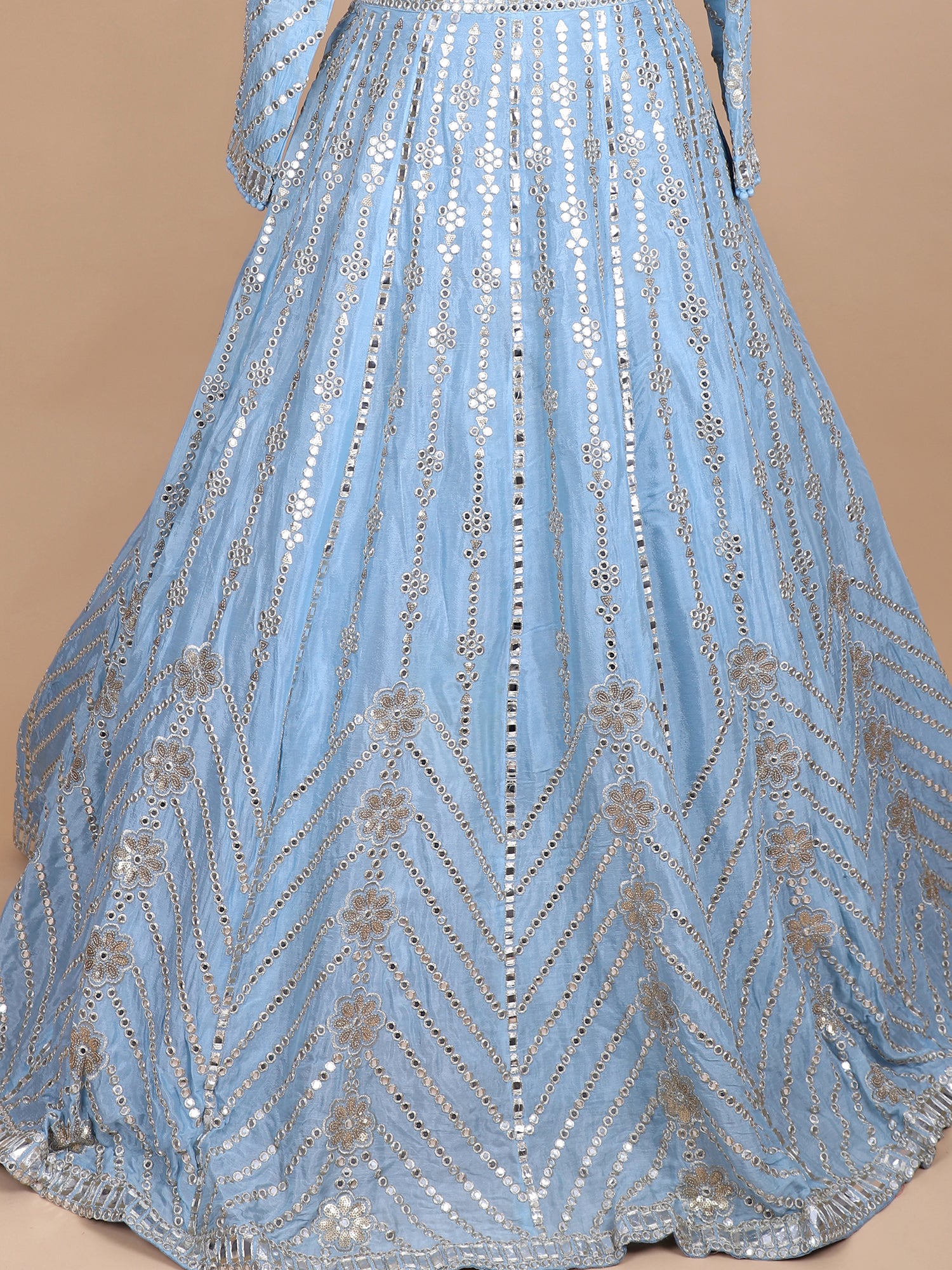 Designer Ice Blue Lehenga With Embroidered Detailing