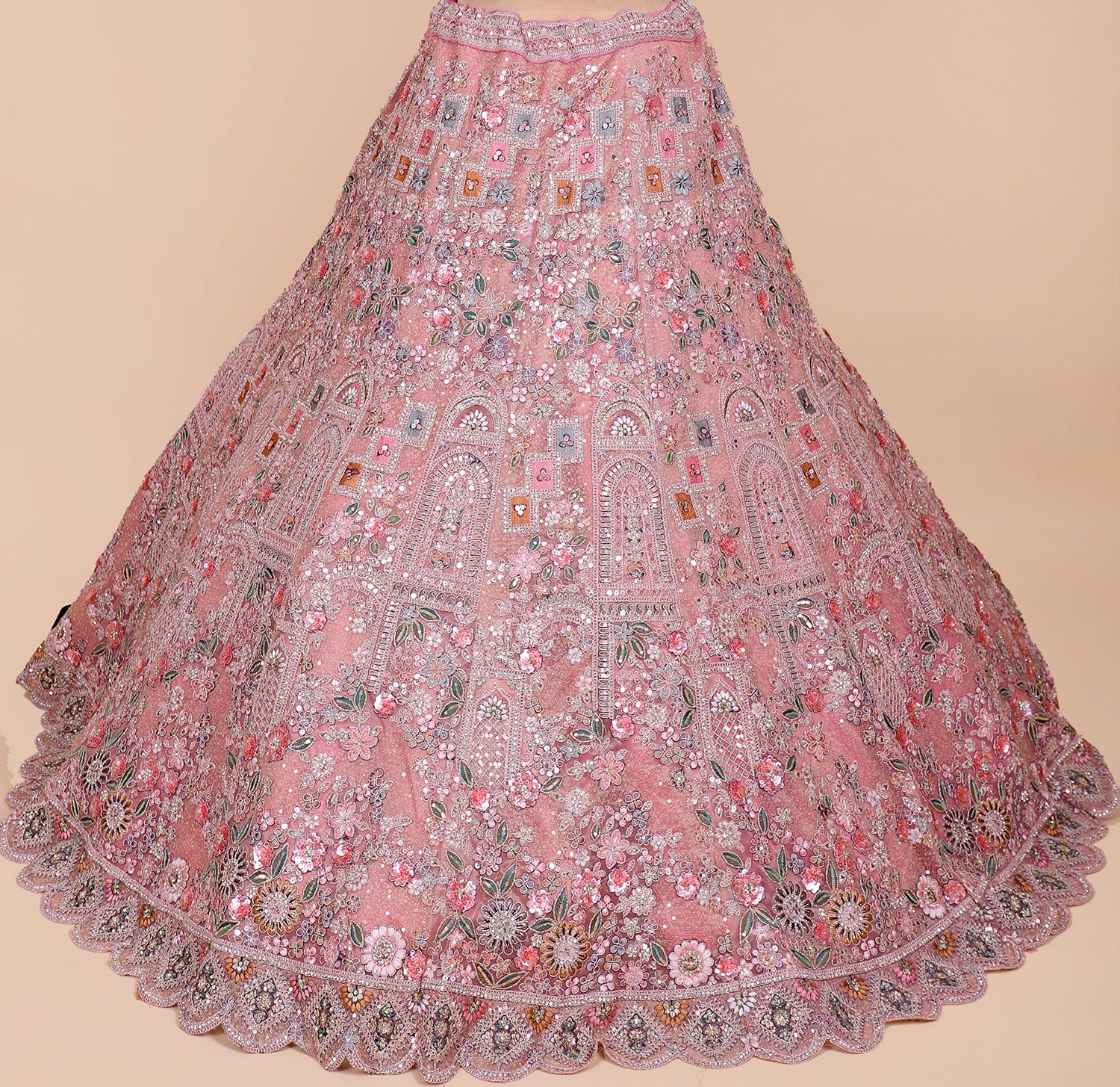 Pink Shimmer Lehenga With Multi-Thread