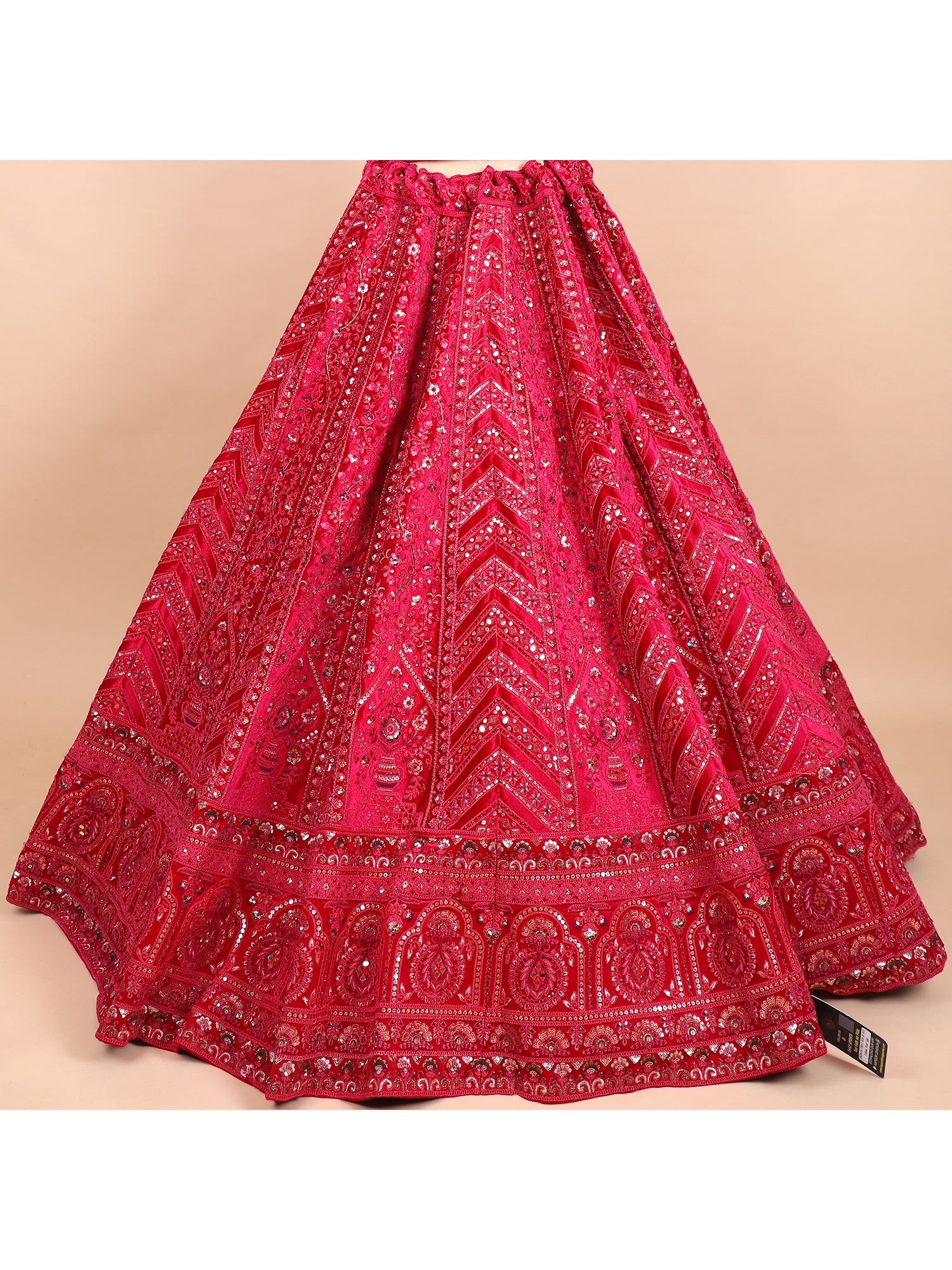 Bridal Rani Velvet Lehenga With Jarkan Detailing